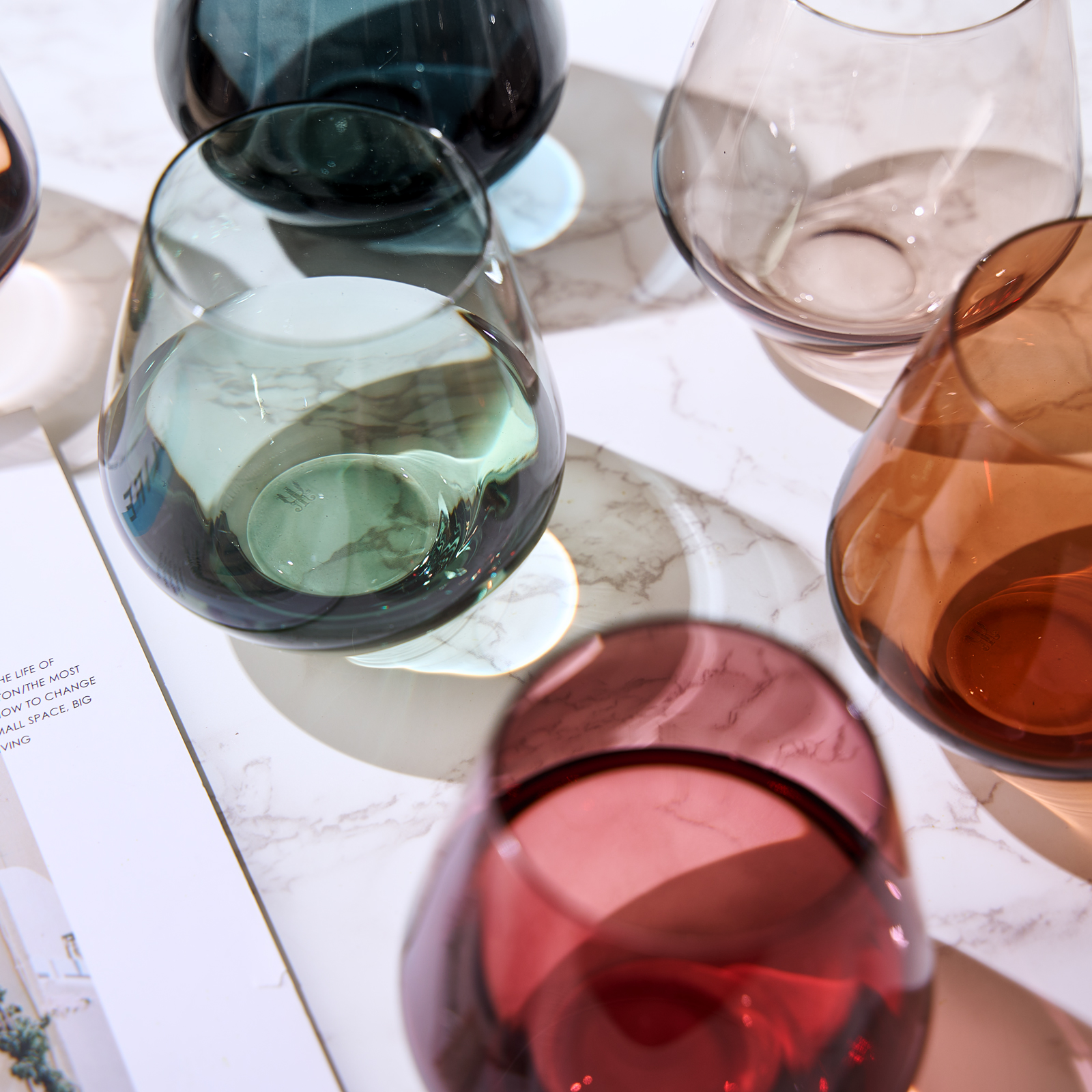 Colored Stemless Crystal Wine Glass