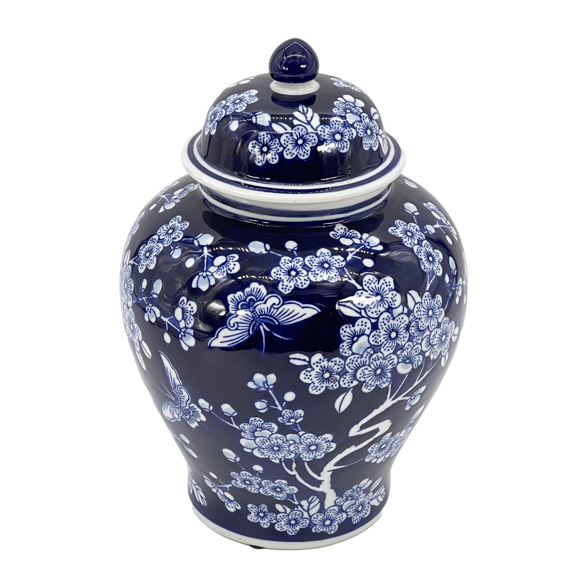 Dark Blue Chinoiserie Jar 12"