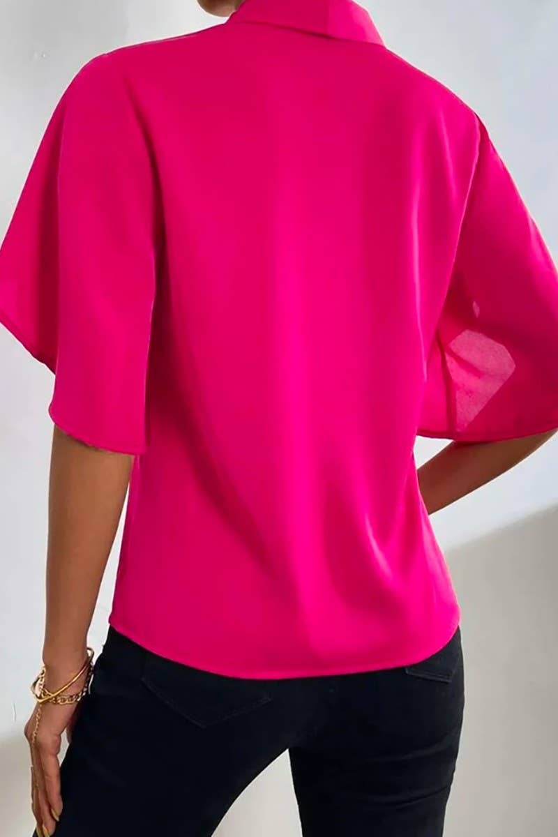 Solid V Neck Blouse | Rose Red