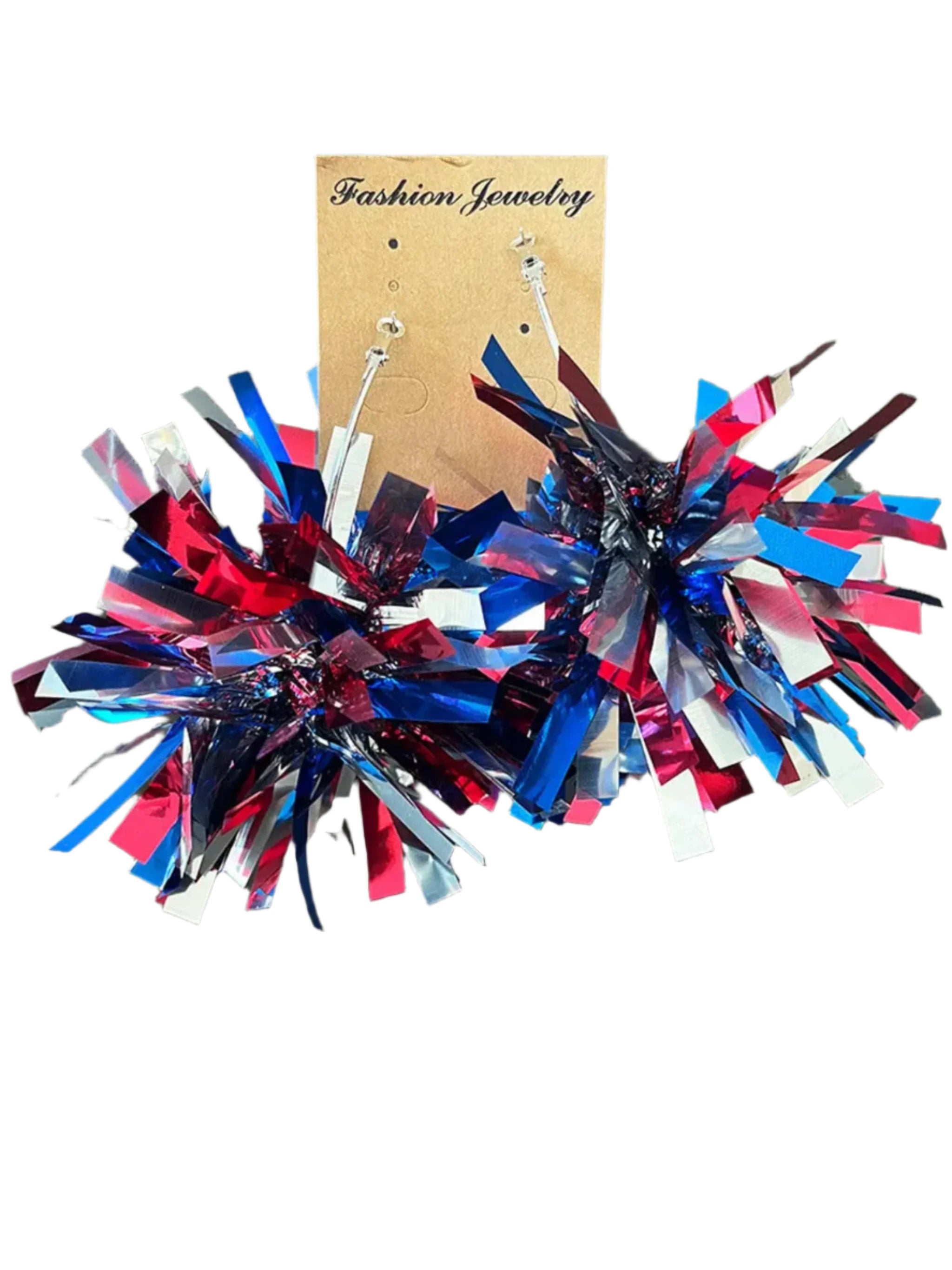 Red White and Blue Tinsel Earrings