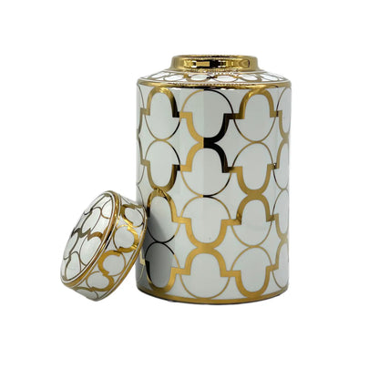 12" White Jar with Gold Accents