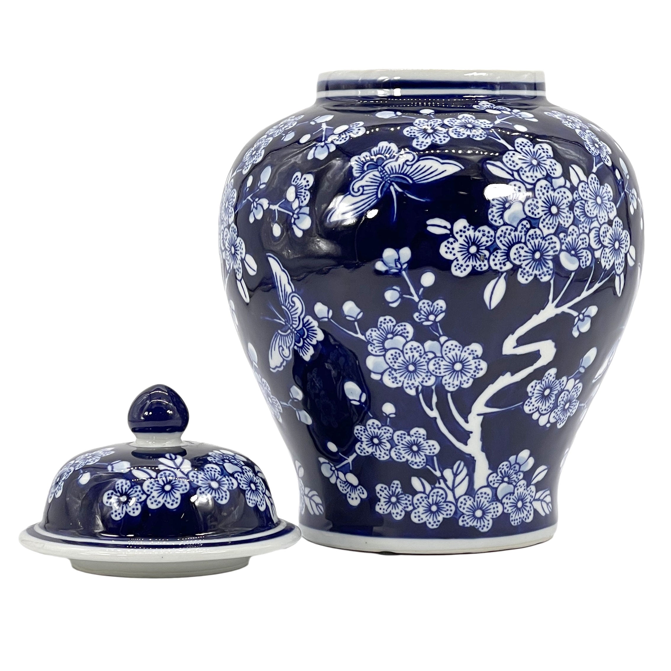 Dark Blue Chinoiserie Jar 12"