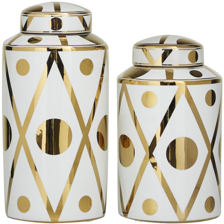 White Jar With Gold Accents (2 Size Options)