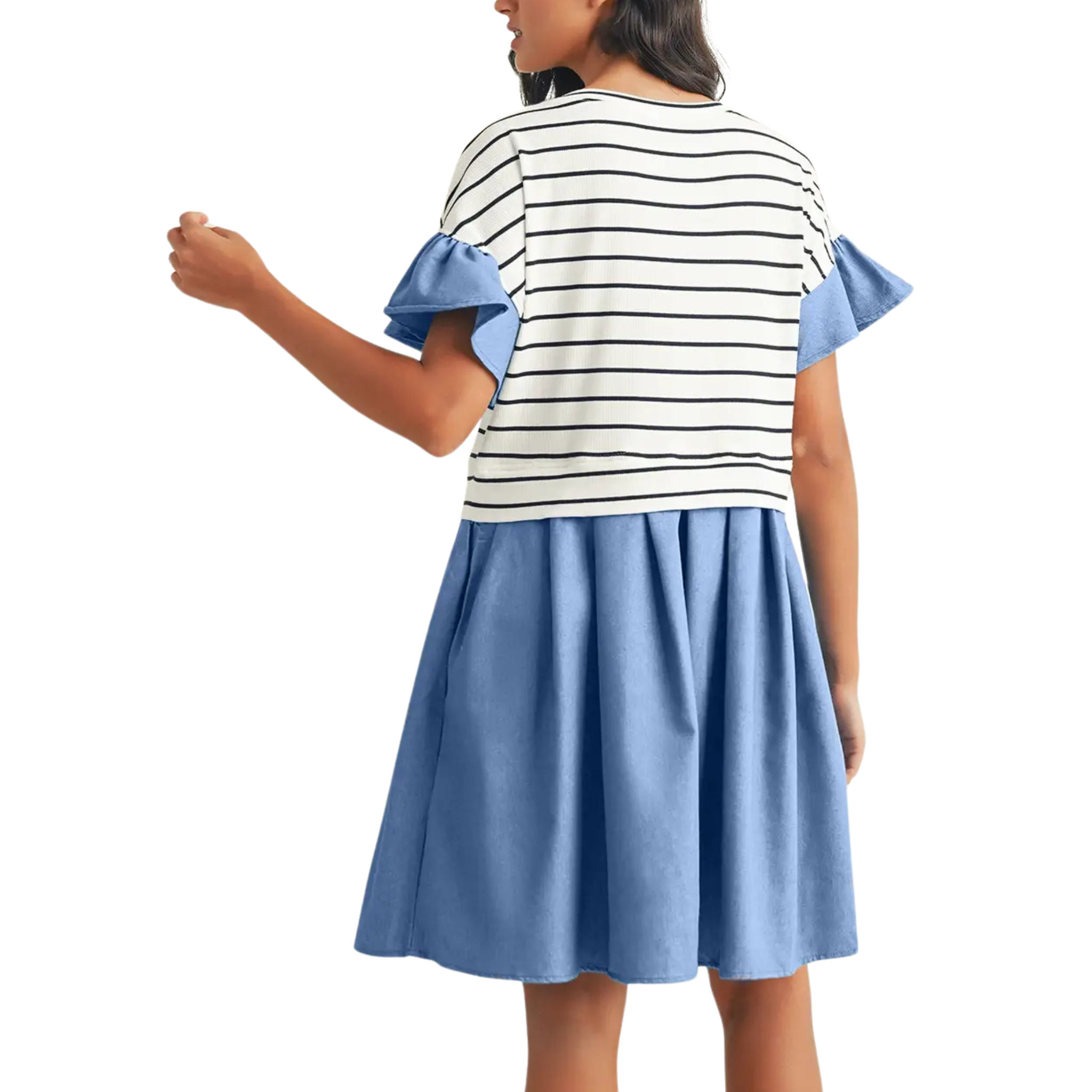 Stripe Ruffle Denim Mini Dress