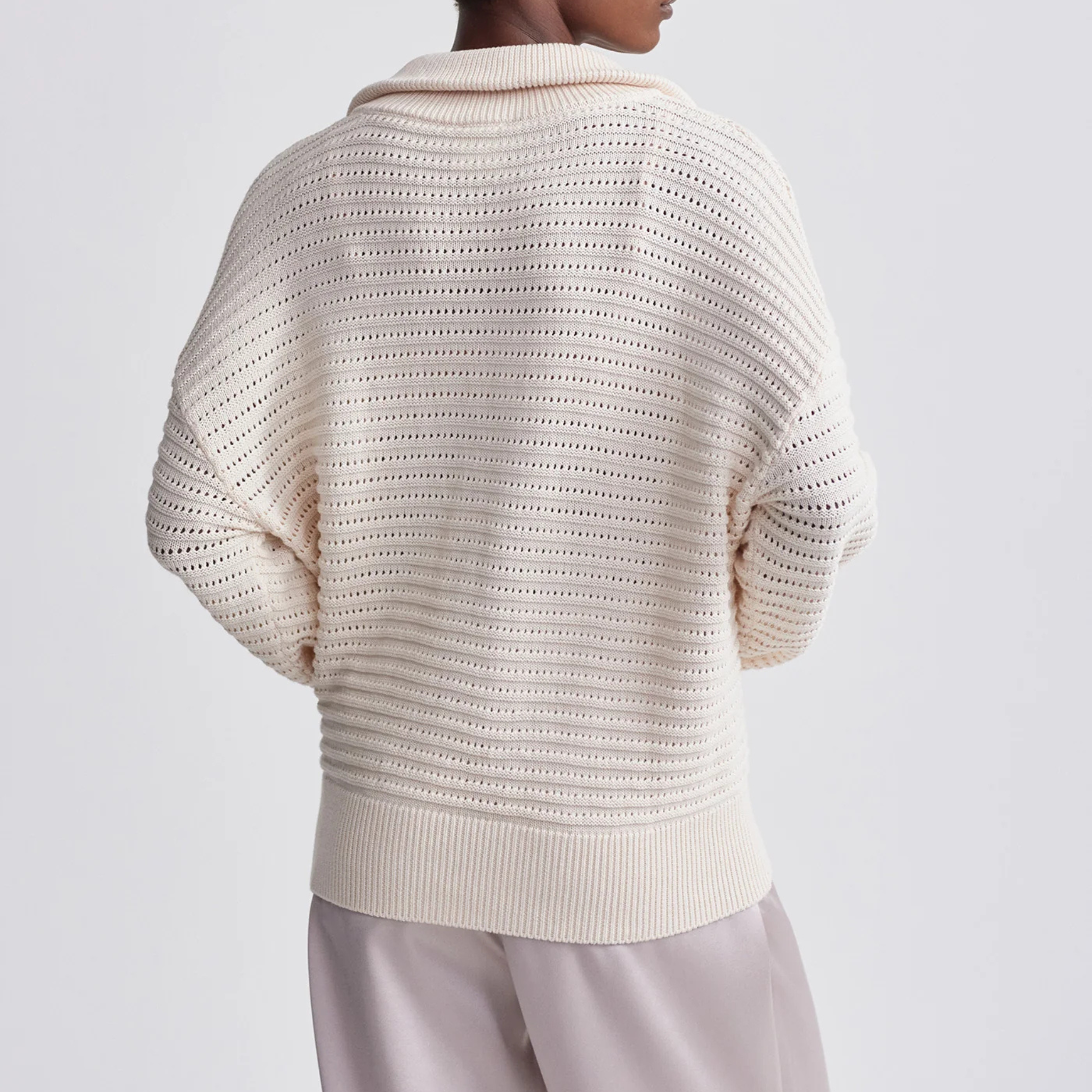 Tara Pointelle Half Zip | Whitecap Grey