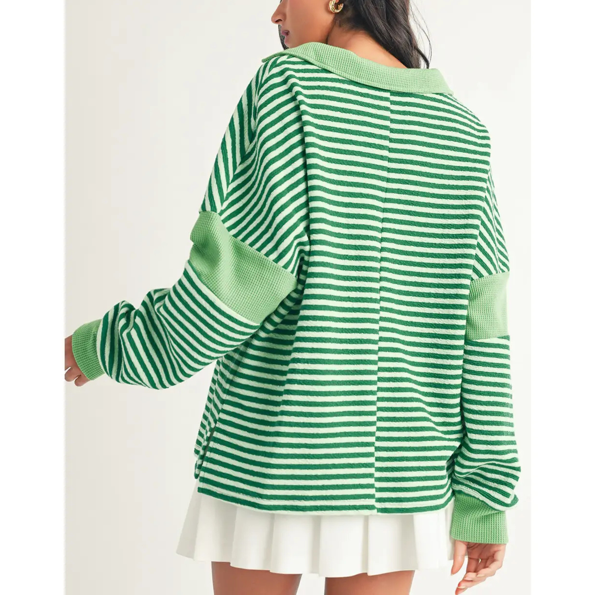 Striped Turn-Down V-Neck Top