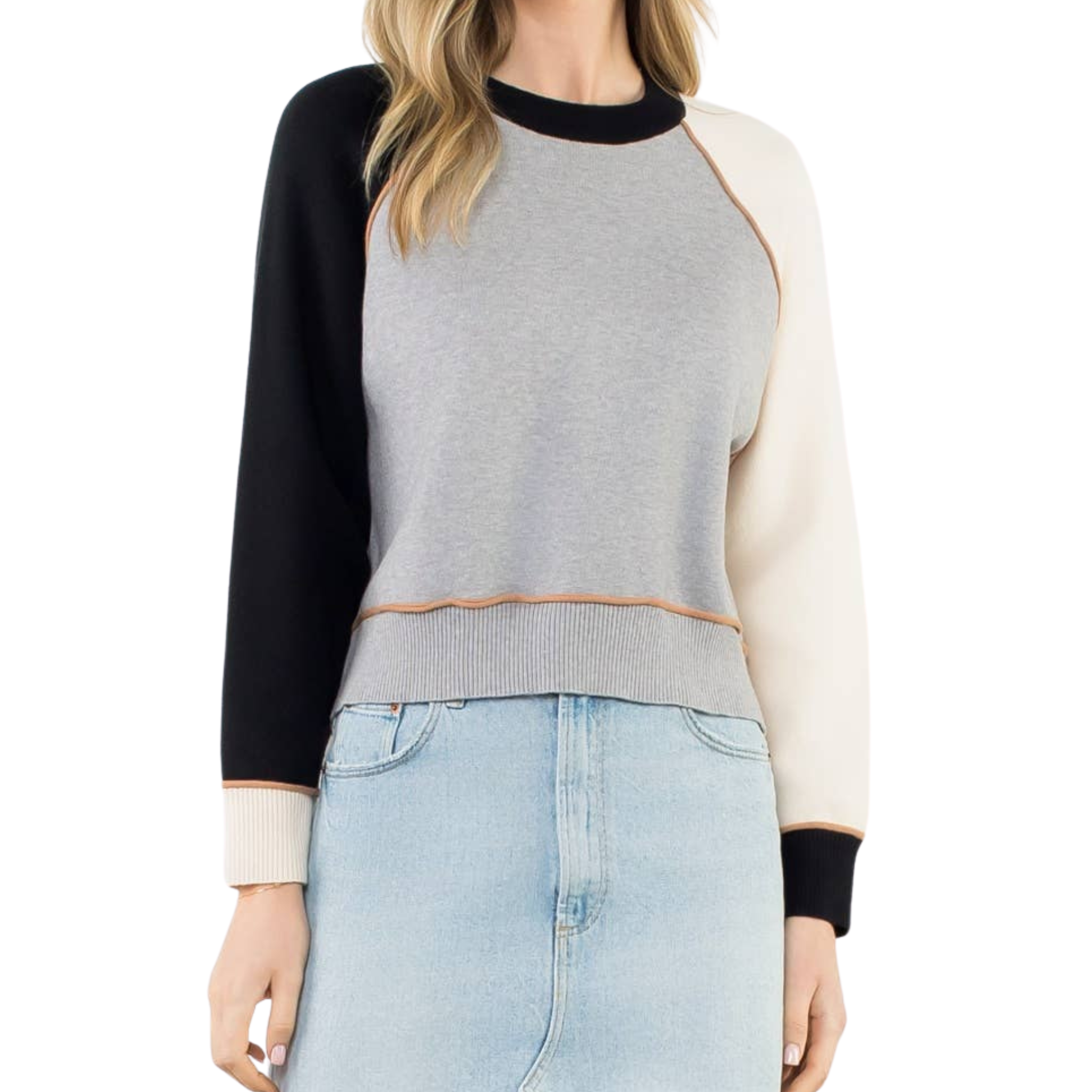 Colorblock Raglan Sleeve Sweater | Gray