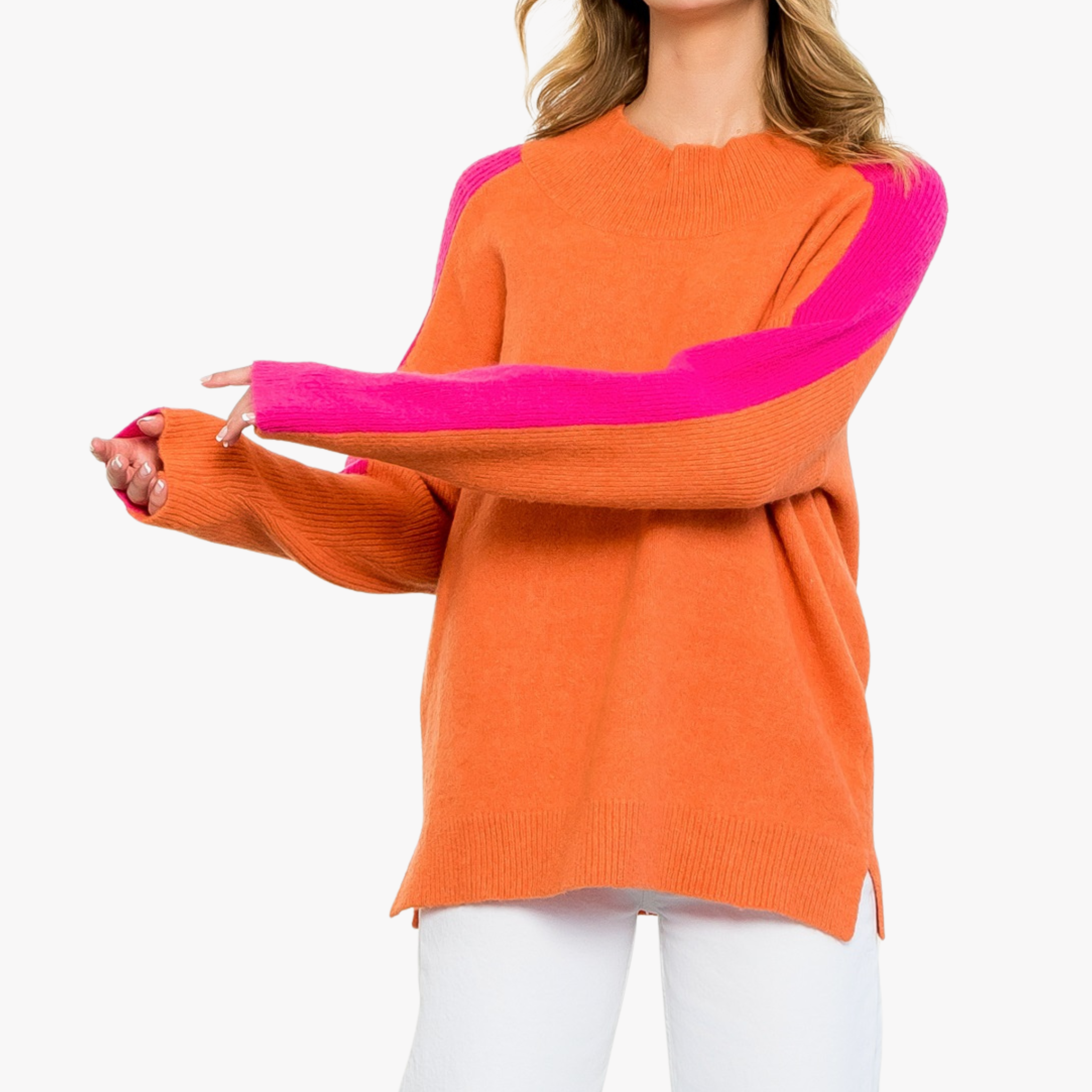 Colorblock Sleeve Sweater | Pink & Orange