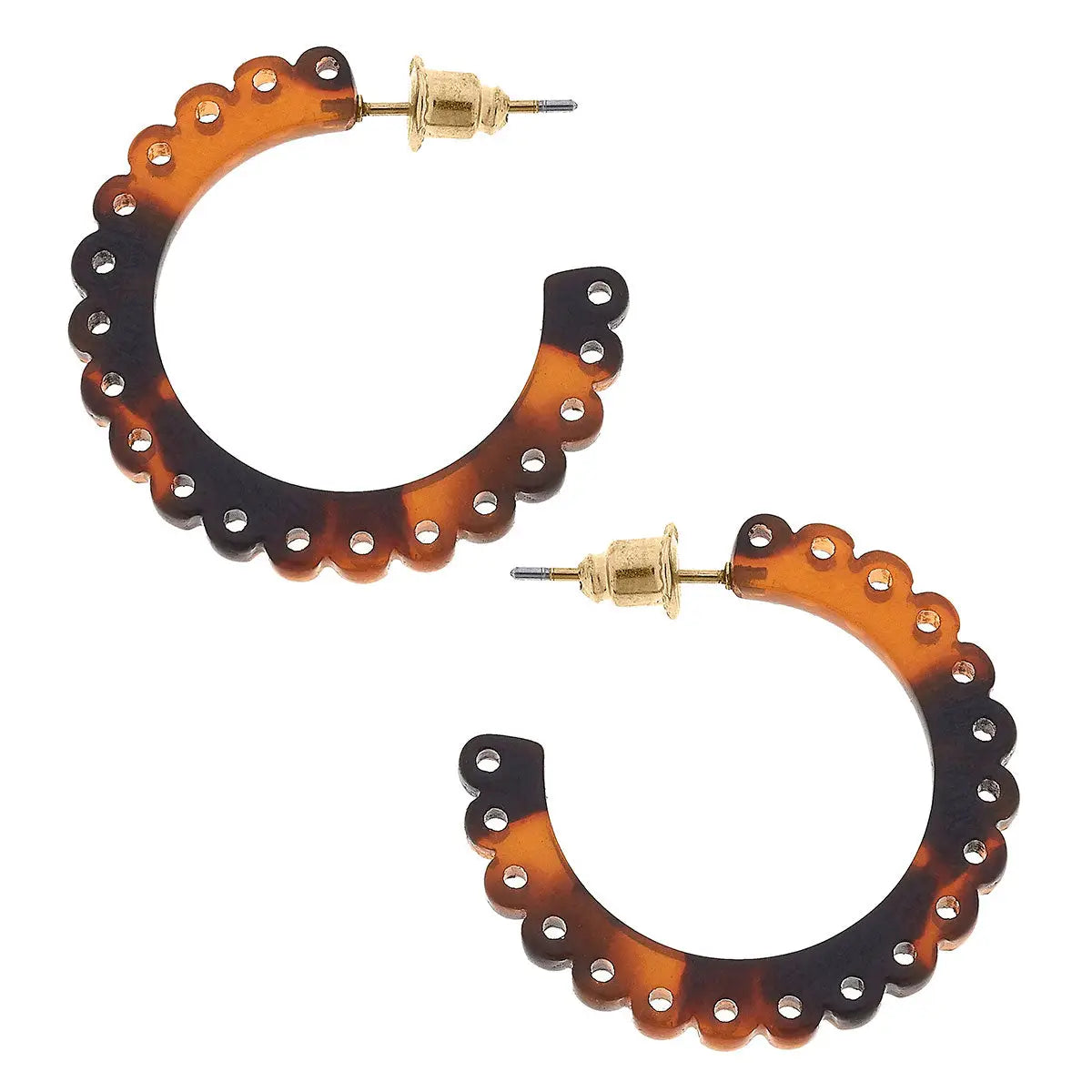 Khloe Scalloped Resin Hoop Earrings in Tortoise