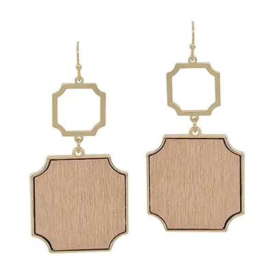 Gold and Blush Pink Wood Geometric 2" Earring