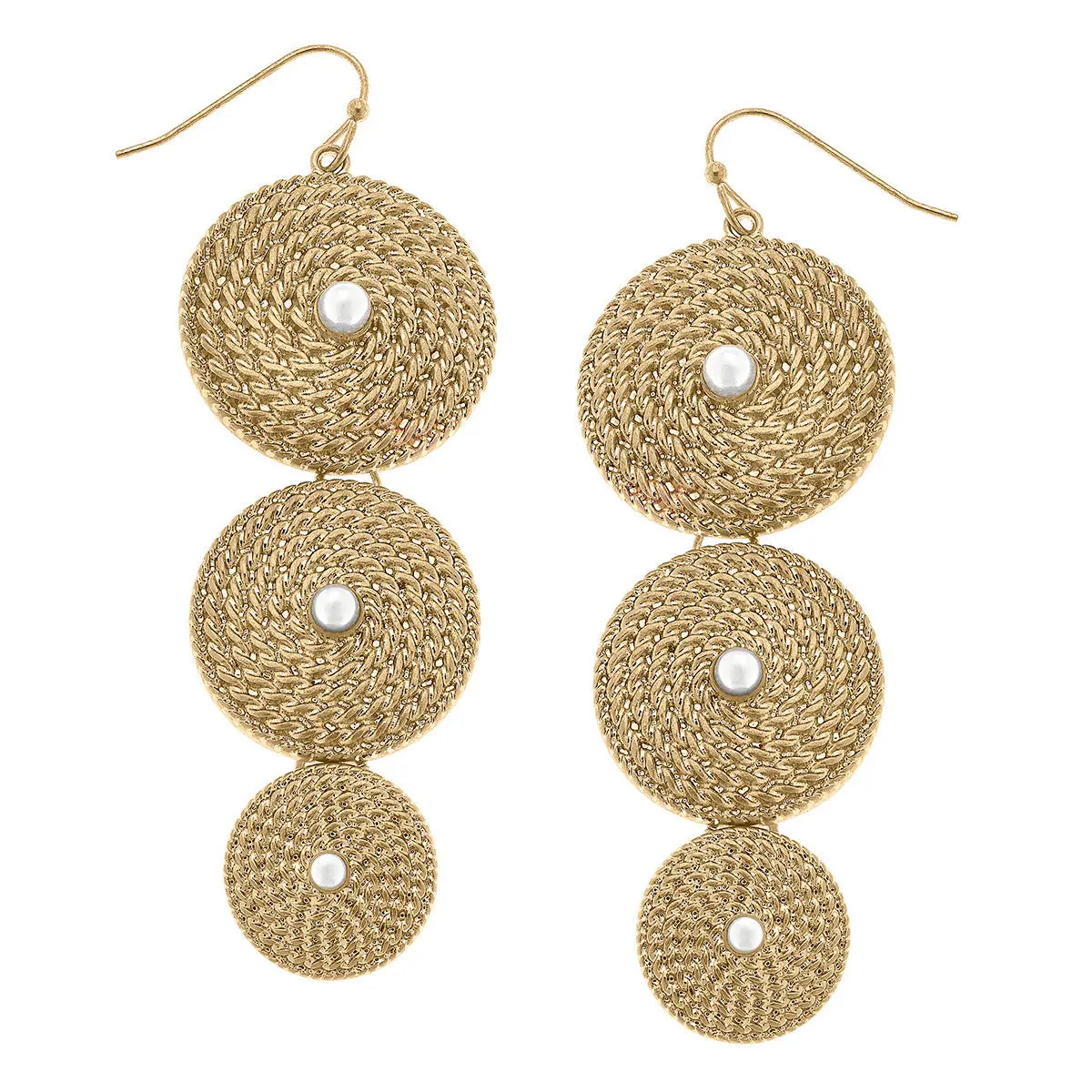 Mary Rope Coil & Pearl Drop Earrings in Worn Gold