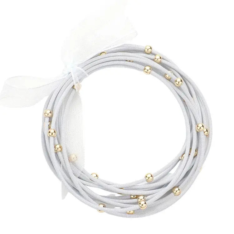 Metal Ball Guitar String Stackable Stretch Bracelets | White