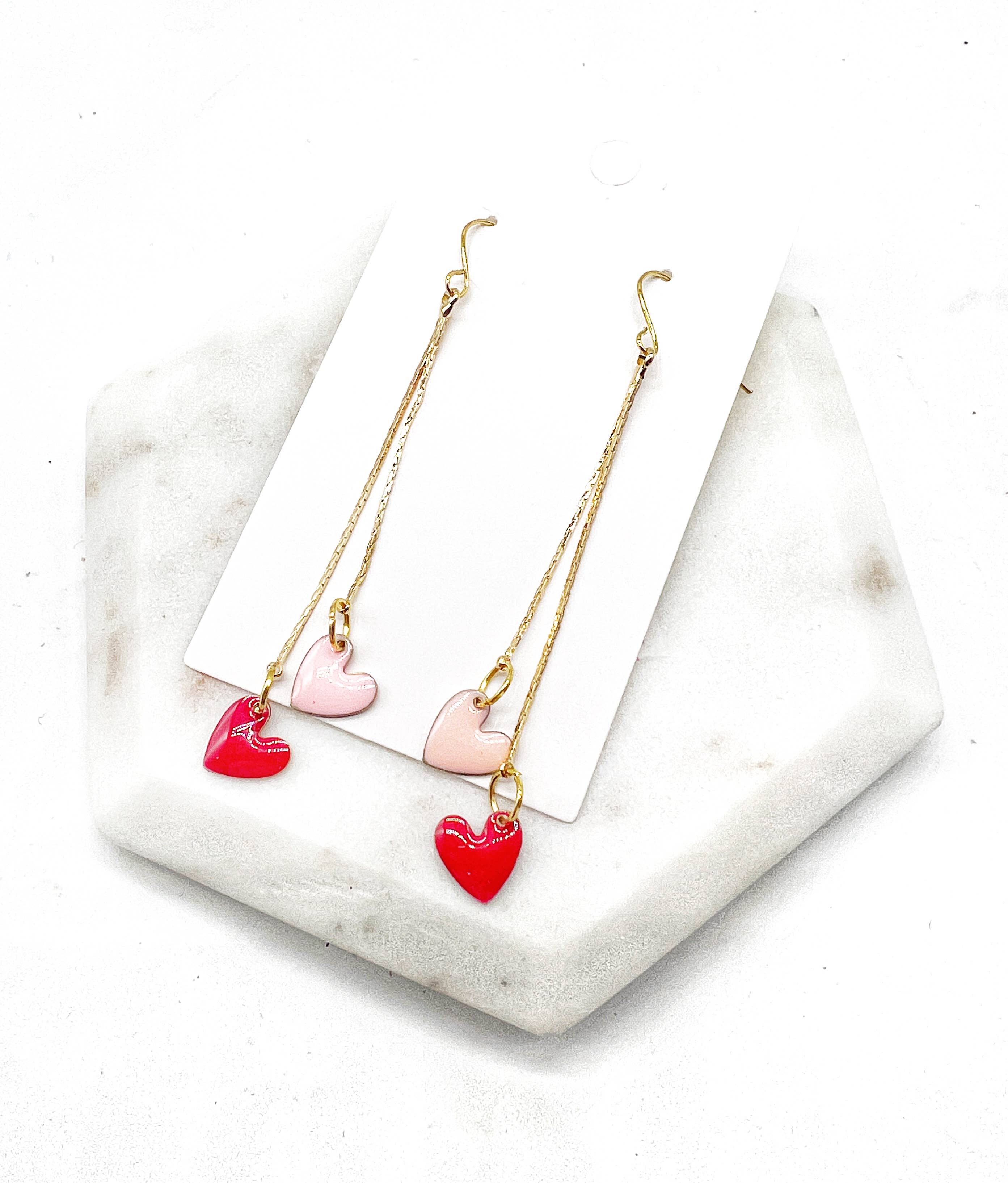 Falling Heart Valentines Heart Chain Earrings