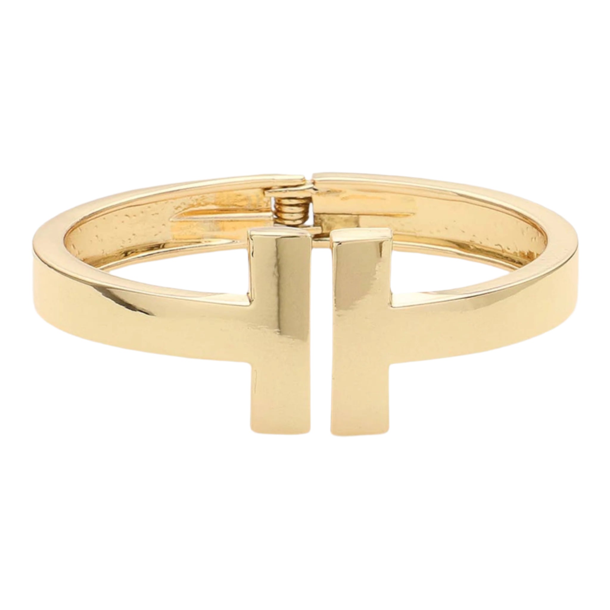 Geometric Metal T Bar Hinged Bangle Bracelet | Yellow Gold