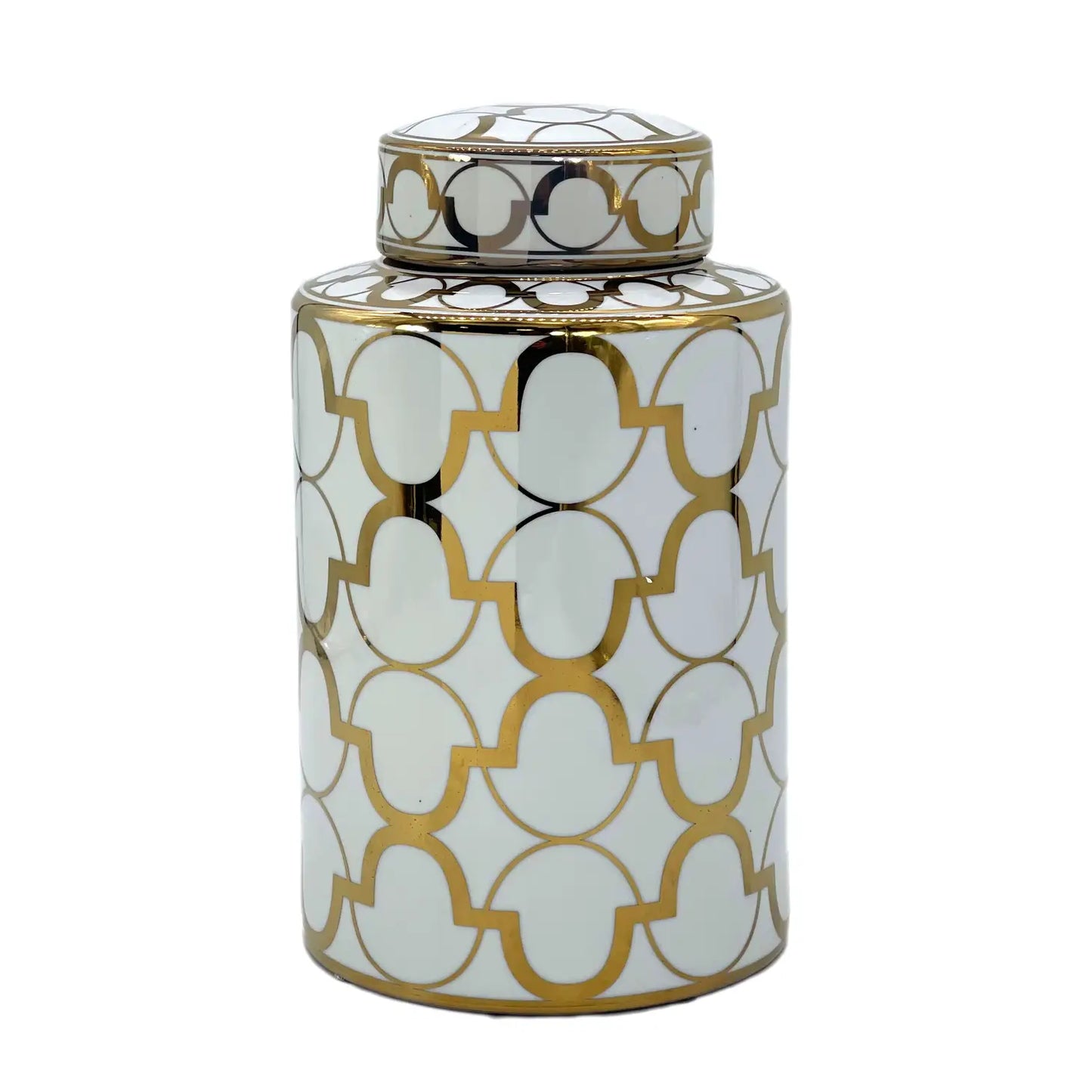 12" White Jar with Gold Accents