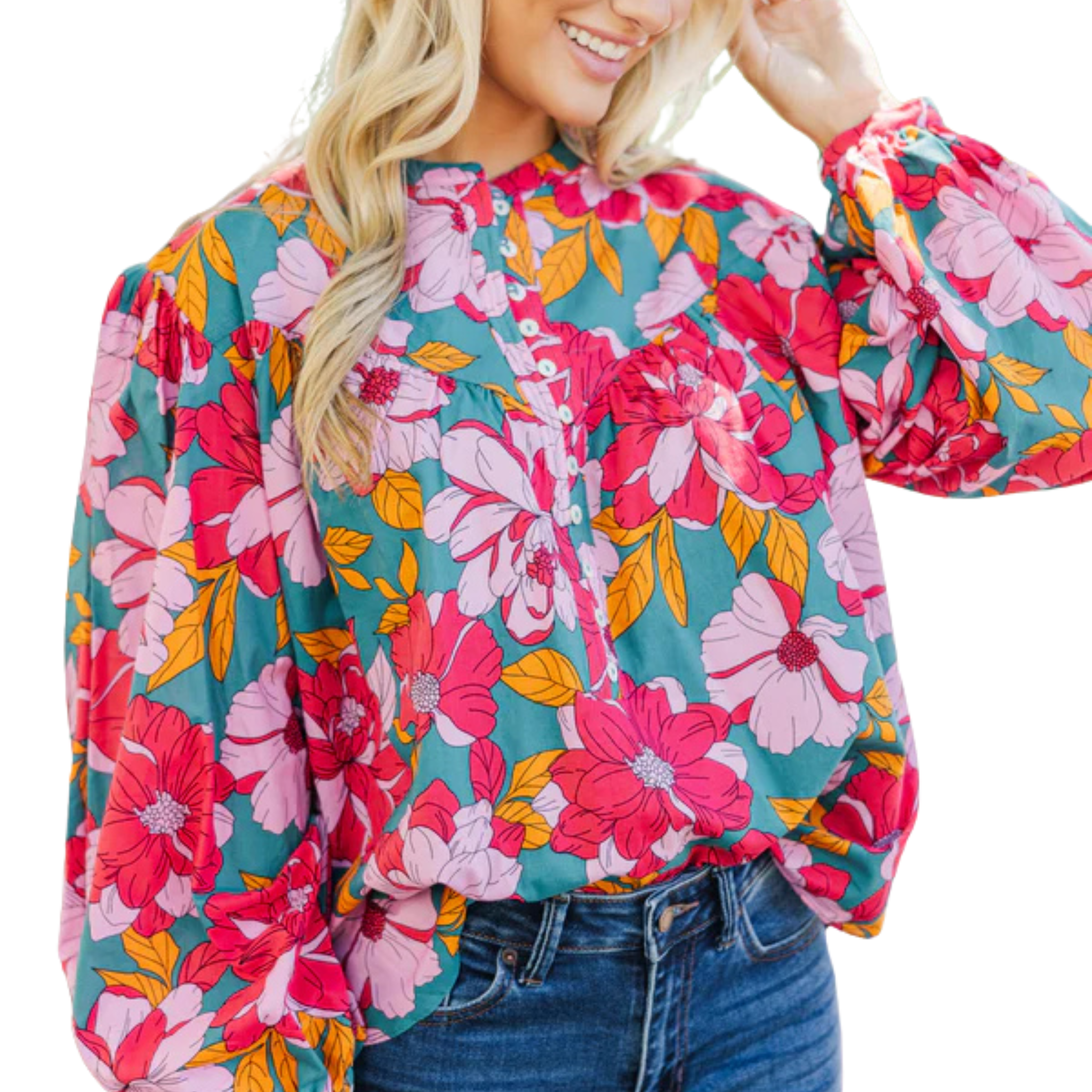 Floral Printed Balloon Sleeve Blouse