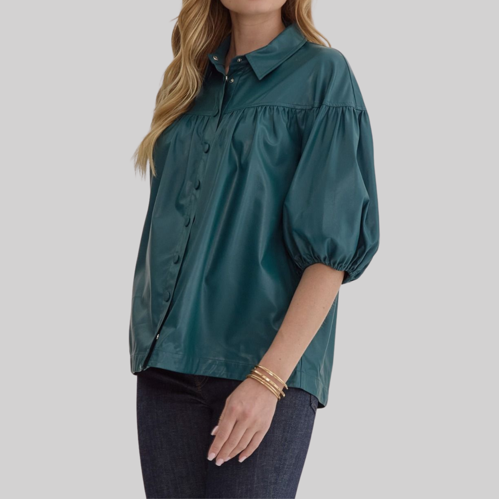 Faux Leather Button-Down Top