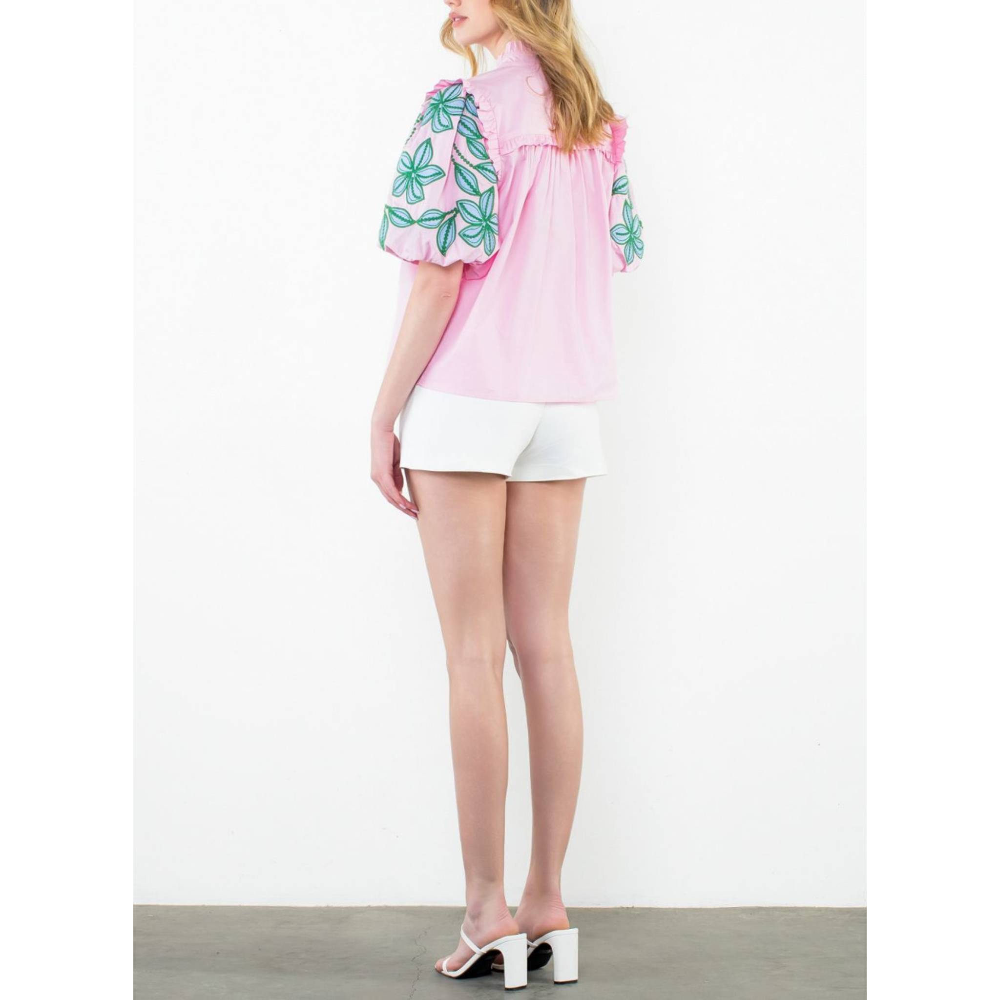 Pink Embroidered Puff Sleeve Top
