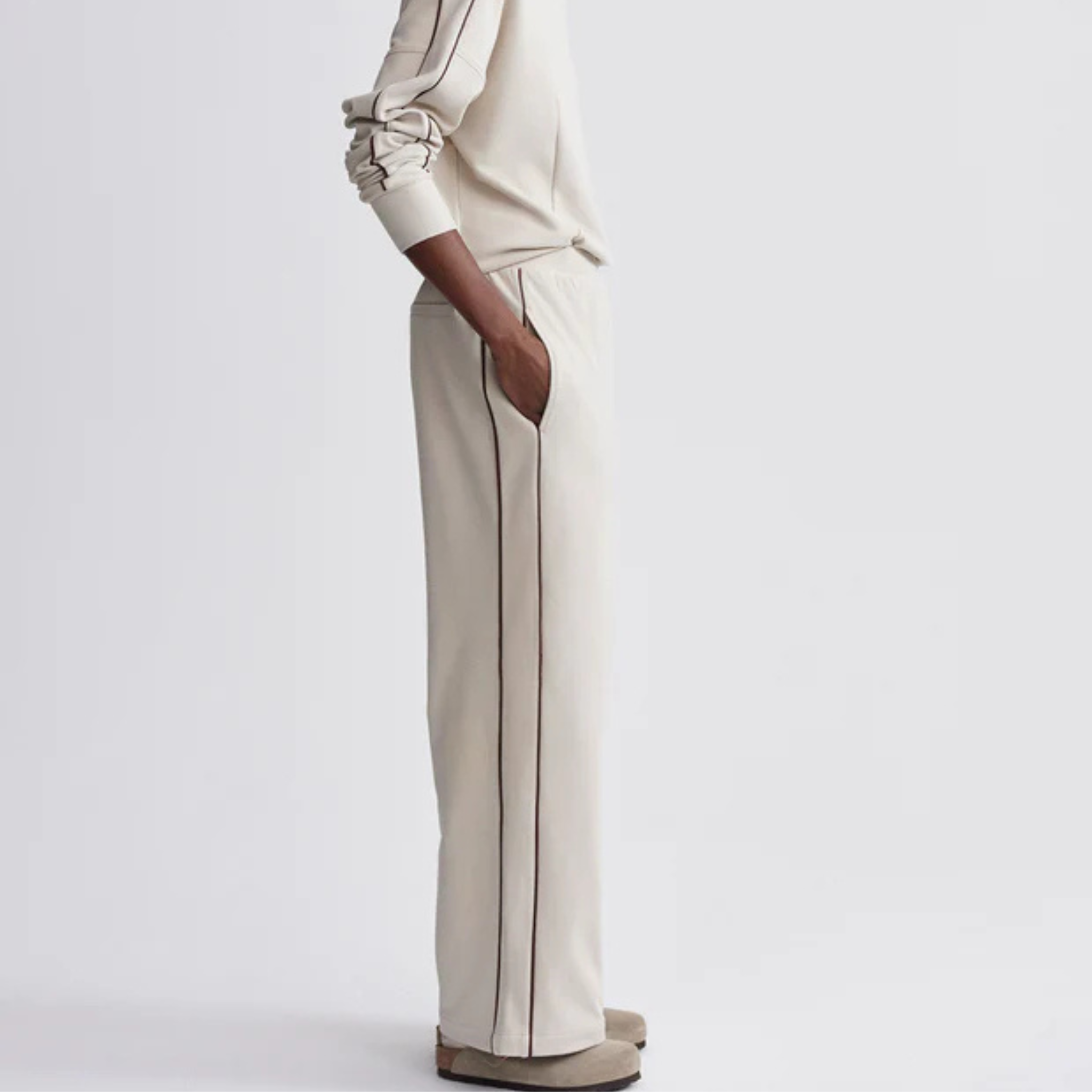 Brushed Rib Wide Leg Pant | Cement Marl