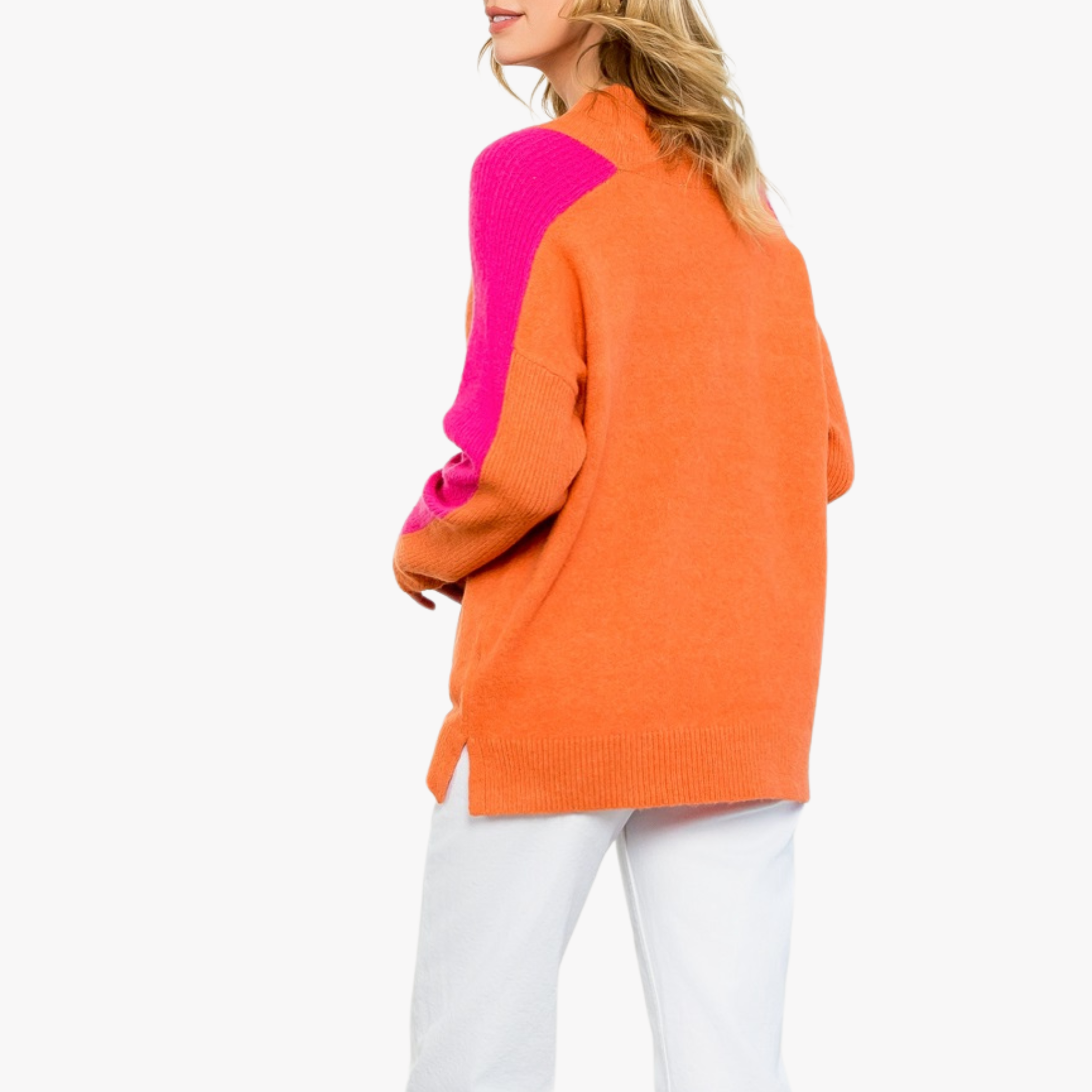 Colorblock Sleeve Sweater | Pink & Orange