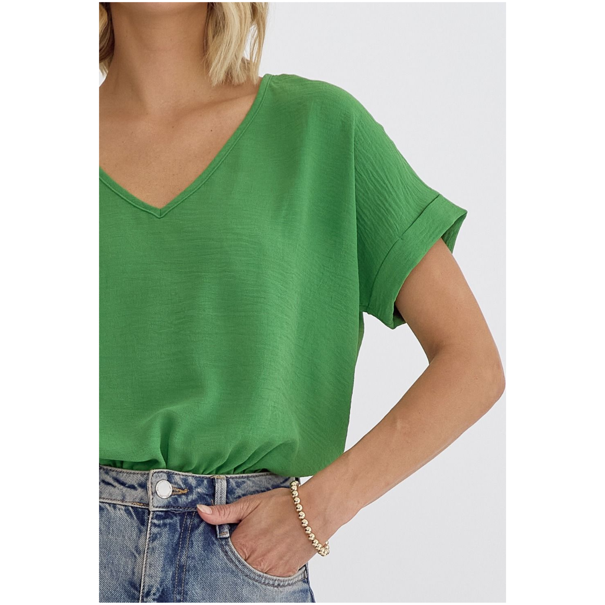 Women's V-Neck Short Sleeve Bodysuit | Green