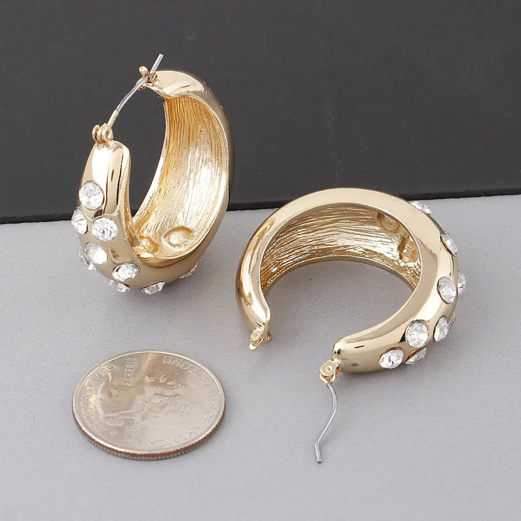 Rhinestone Embedded Metal Hoop Earrings