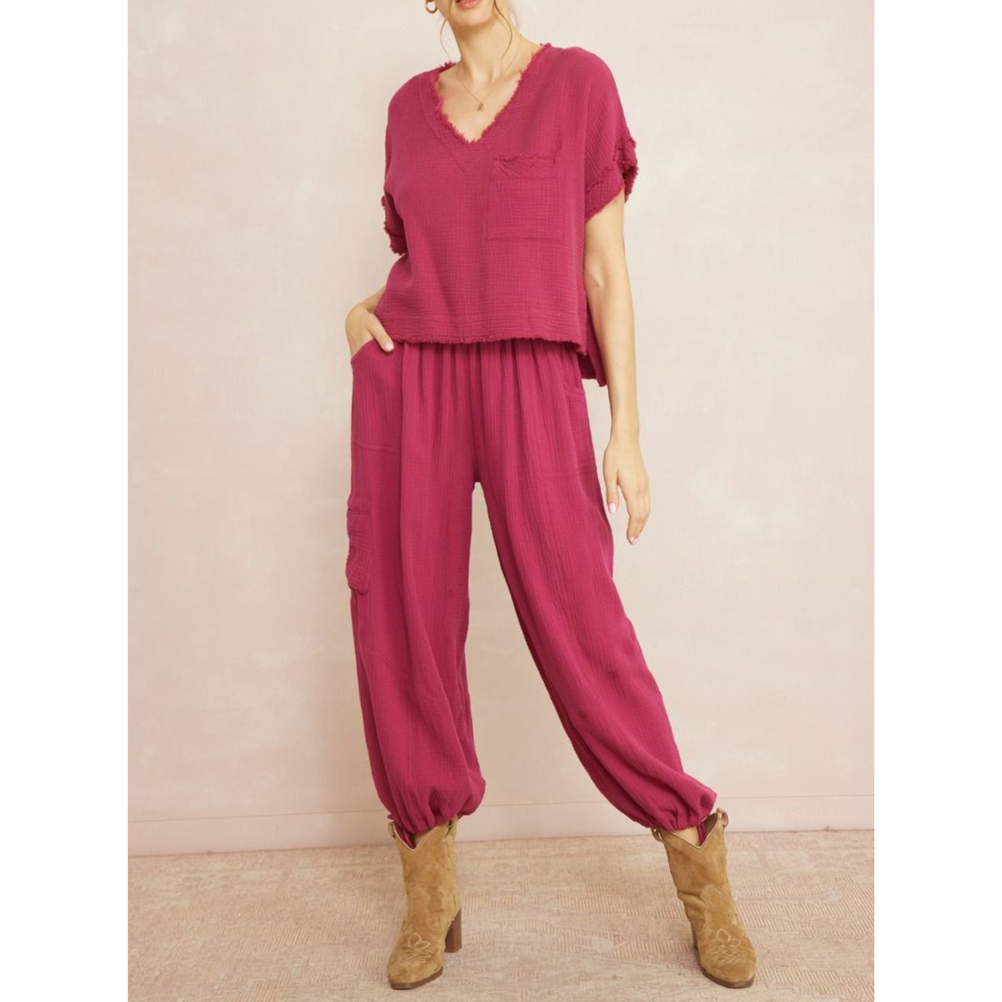 Solid Textured Hi-Lo Short Sleeve Top