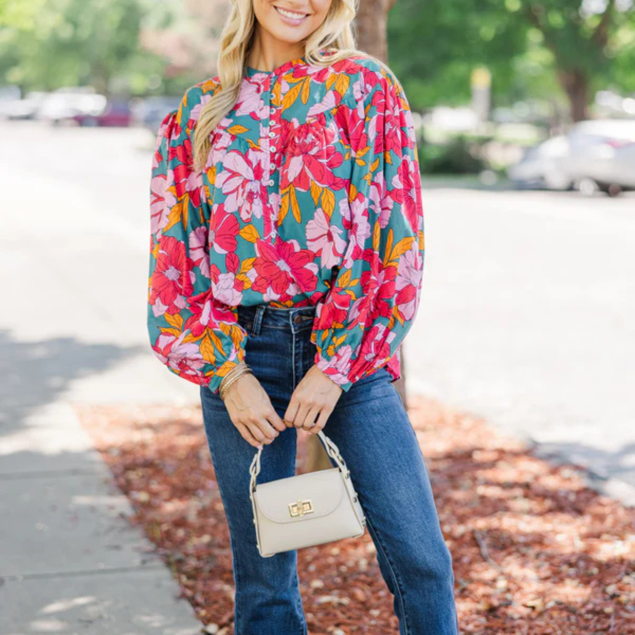 Floral Printed Balloon Sleeve Blouse