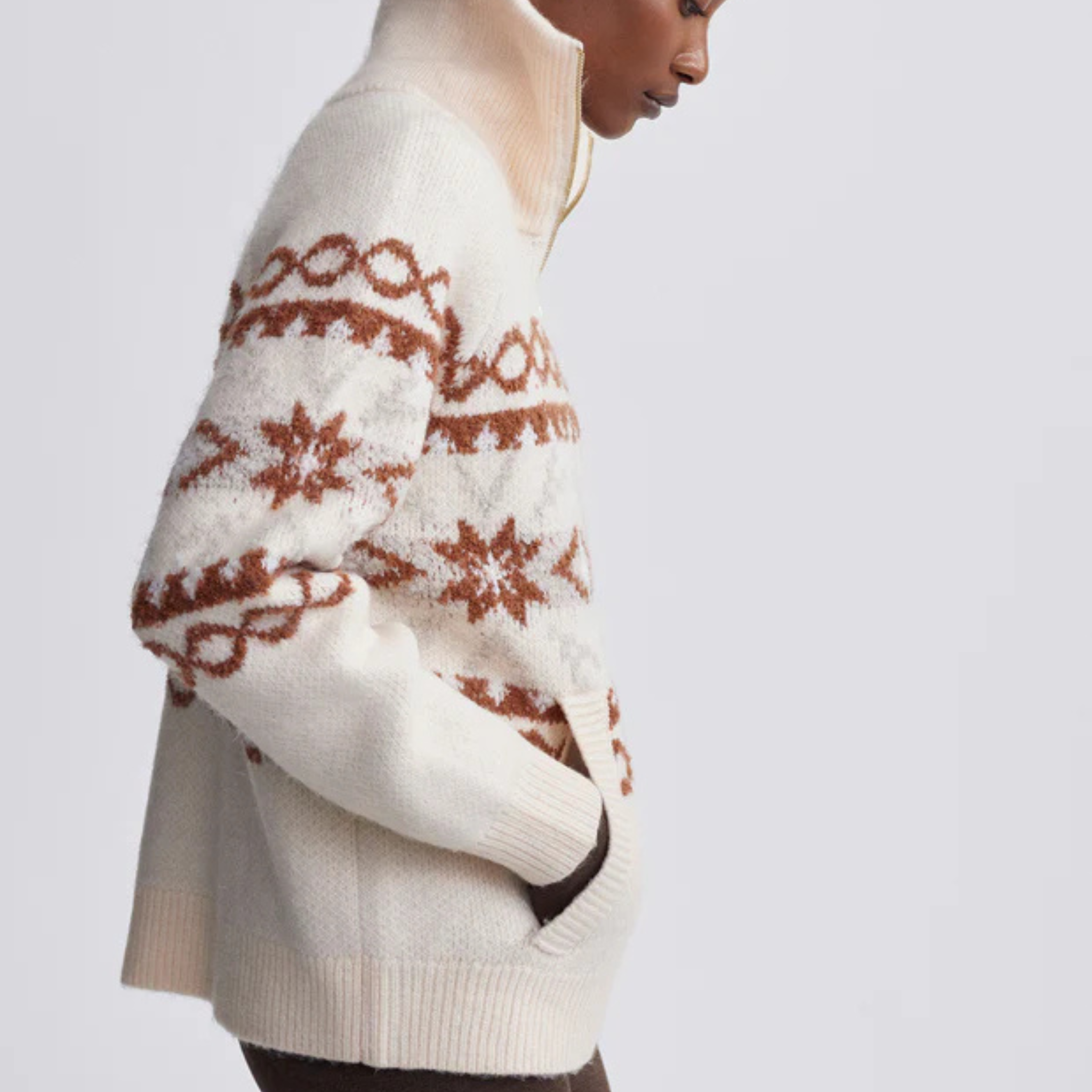 Cai Fairisle Half Zip Sweater | Whitecap Grey