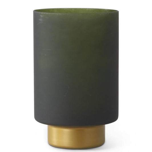 Frosted Green Glass Container With Gold Base