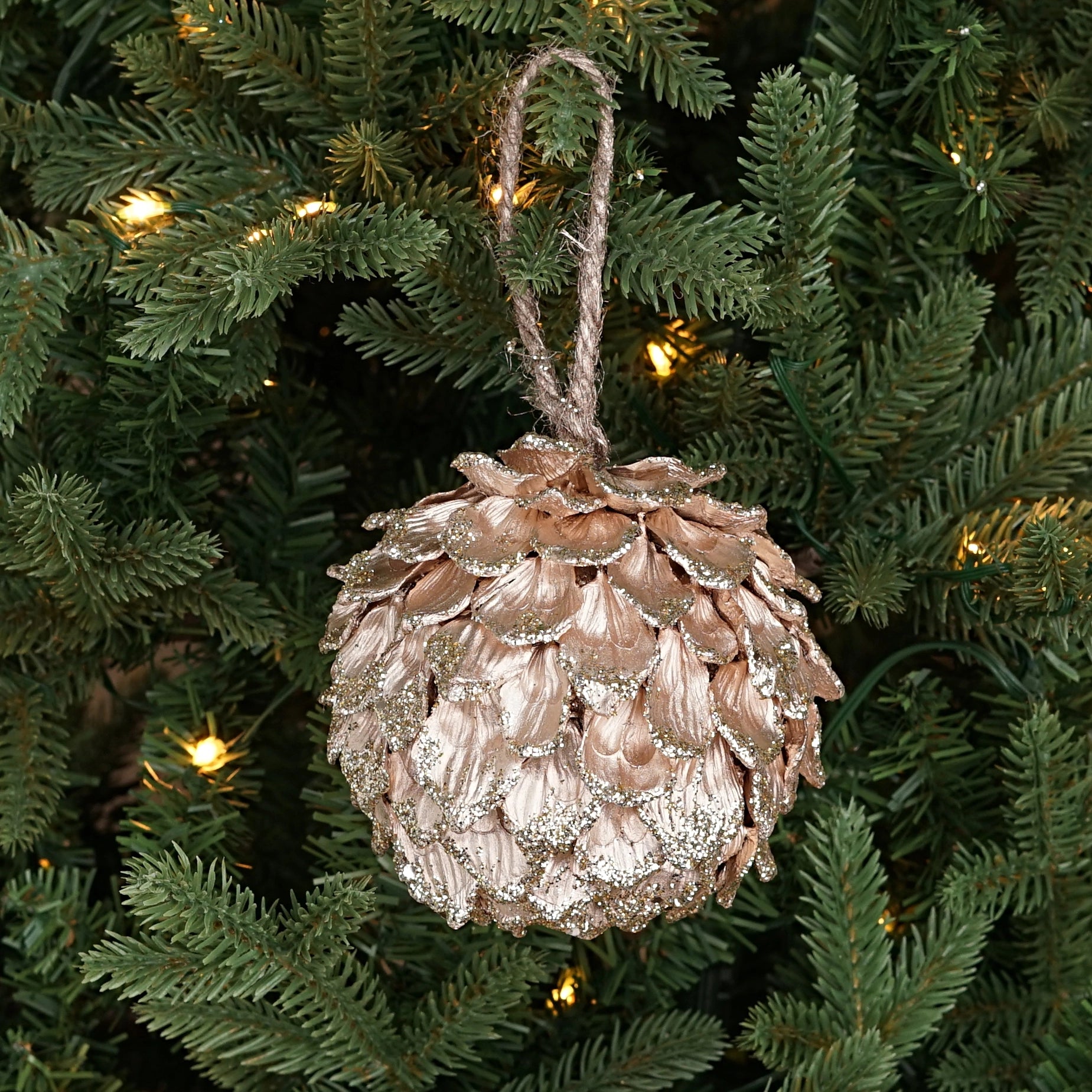 Champagne Glittered Pinecone Ornament | 4"