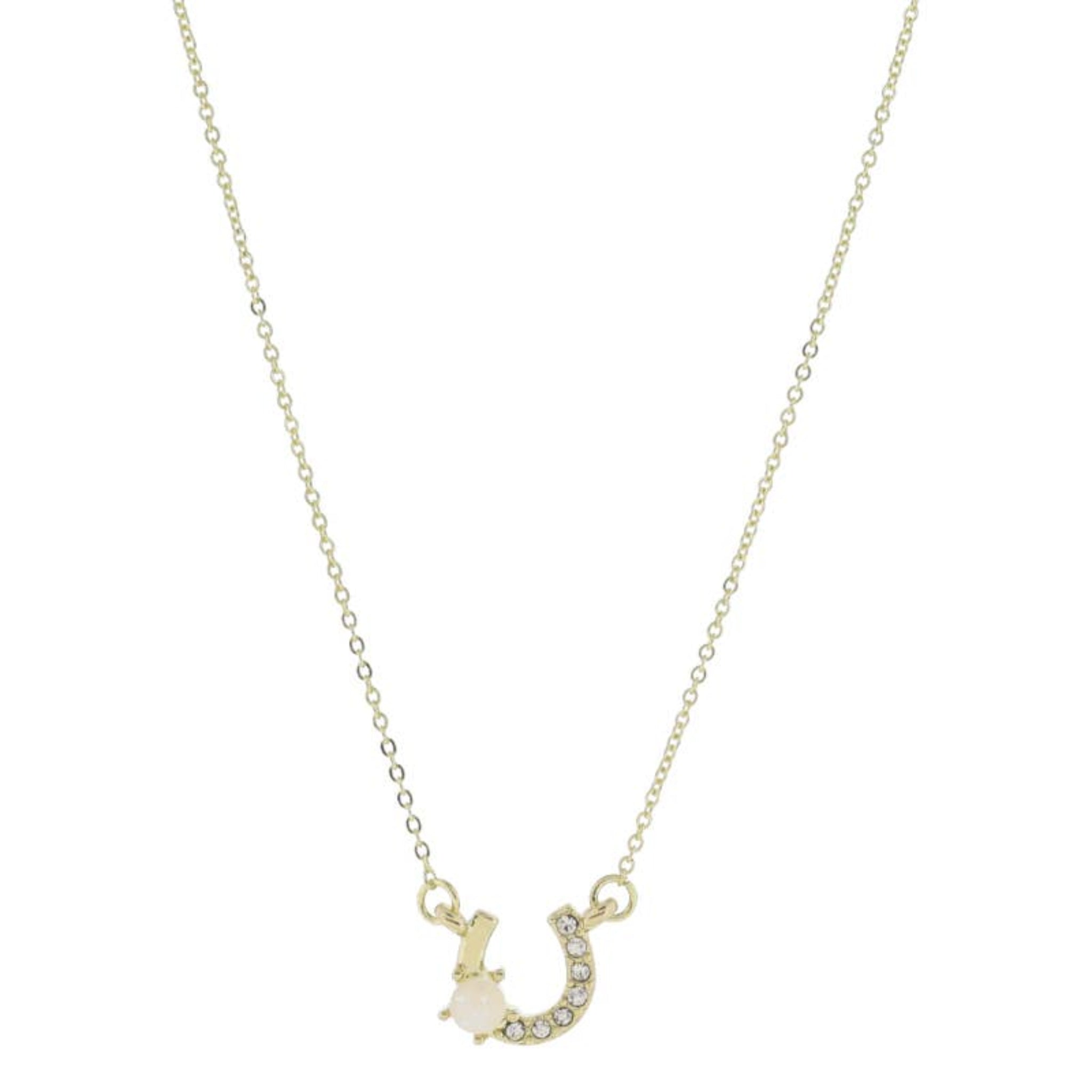 Gold Horseshoe With Opal Accent & Crystals Necklace
