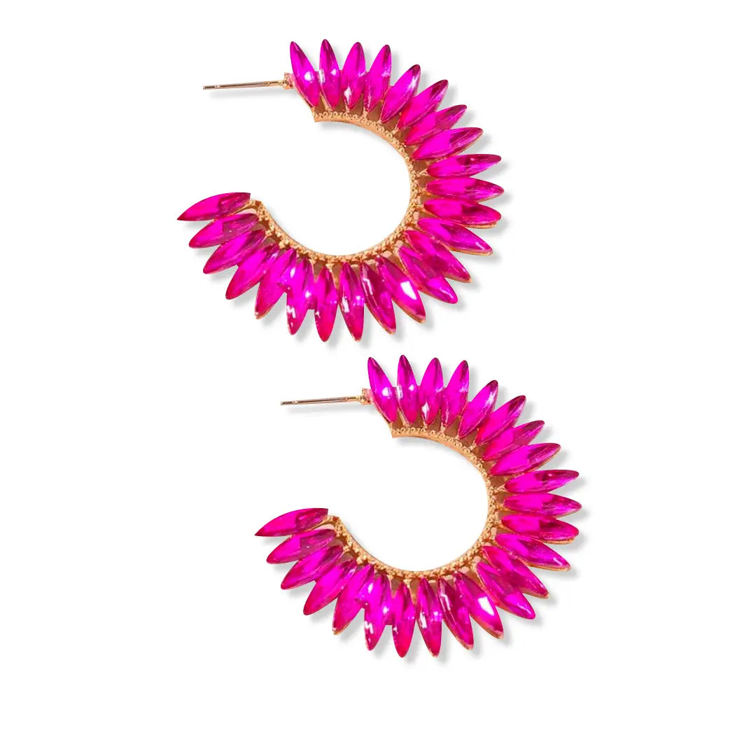 Crystal Wing Hoop Earrings | Fushsia