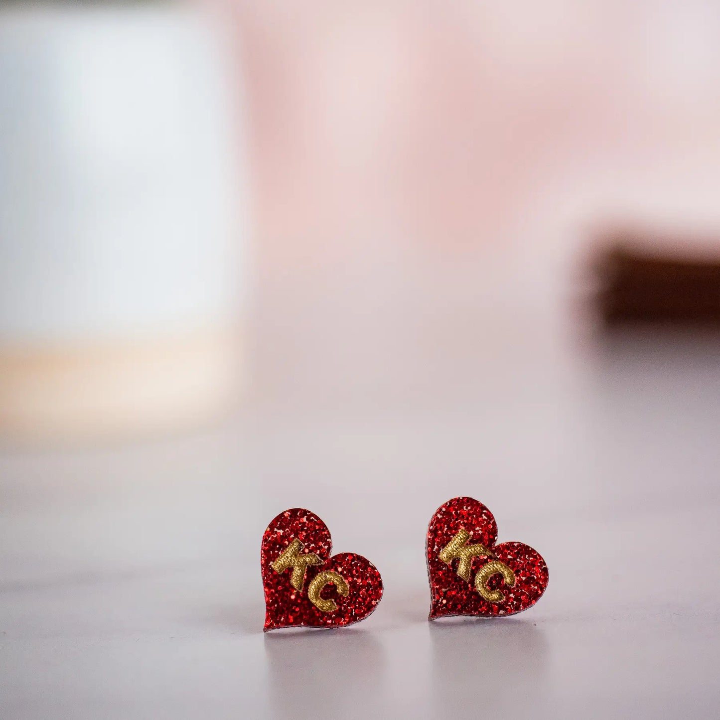 Kansas City Football Hand Painted Red Glitter Kc Heart Studs