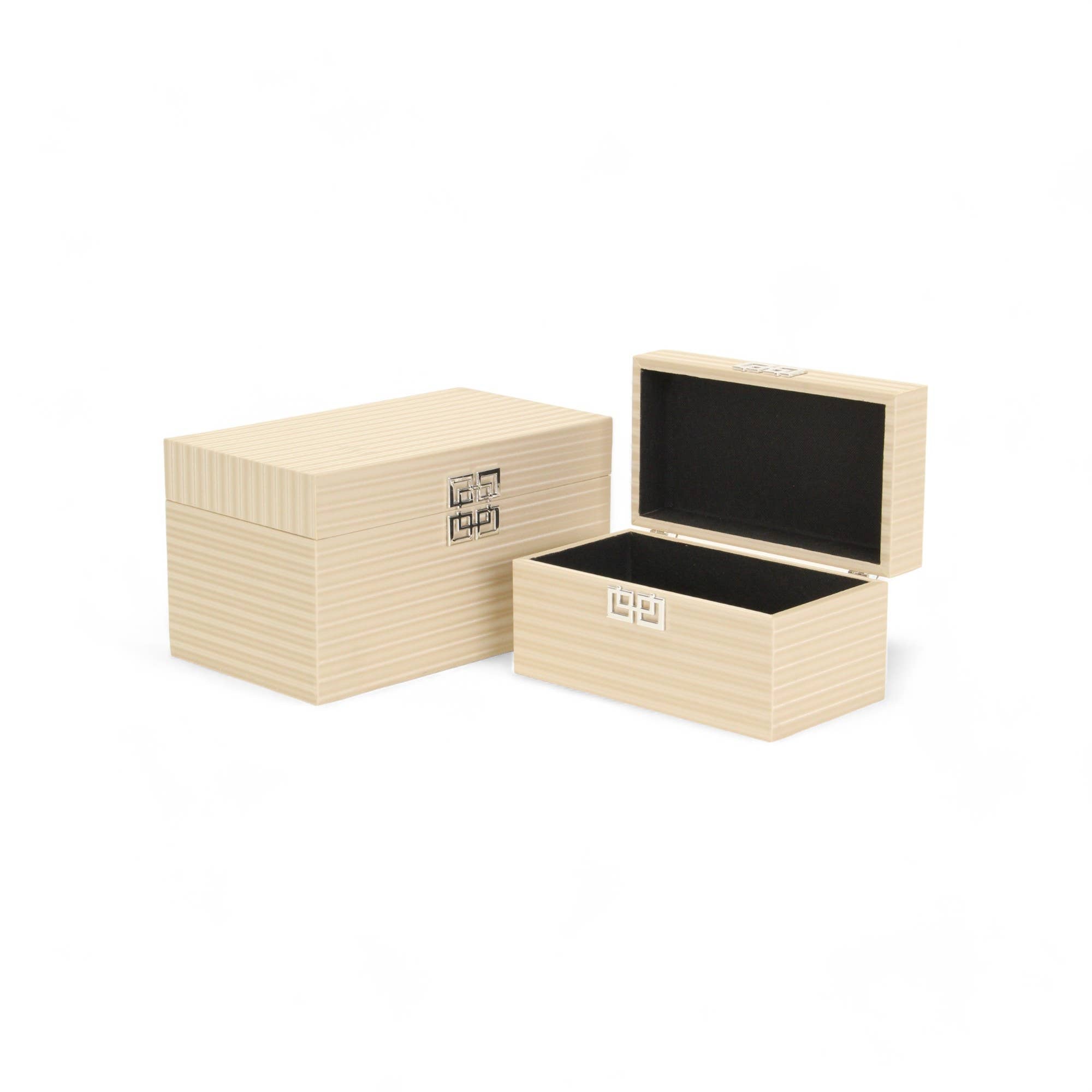 Cream Striped Storage Box Silver Emblem | 2 Sizes