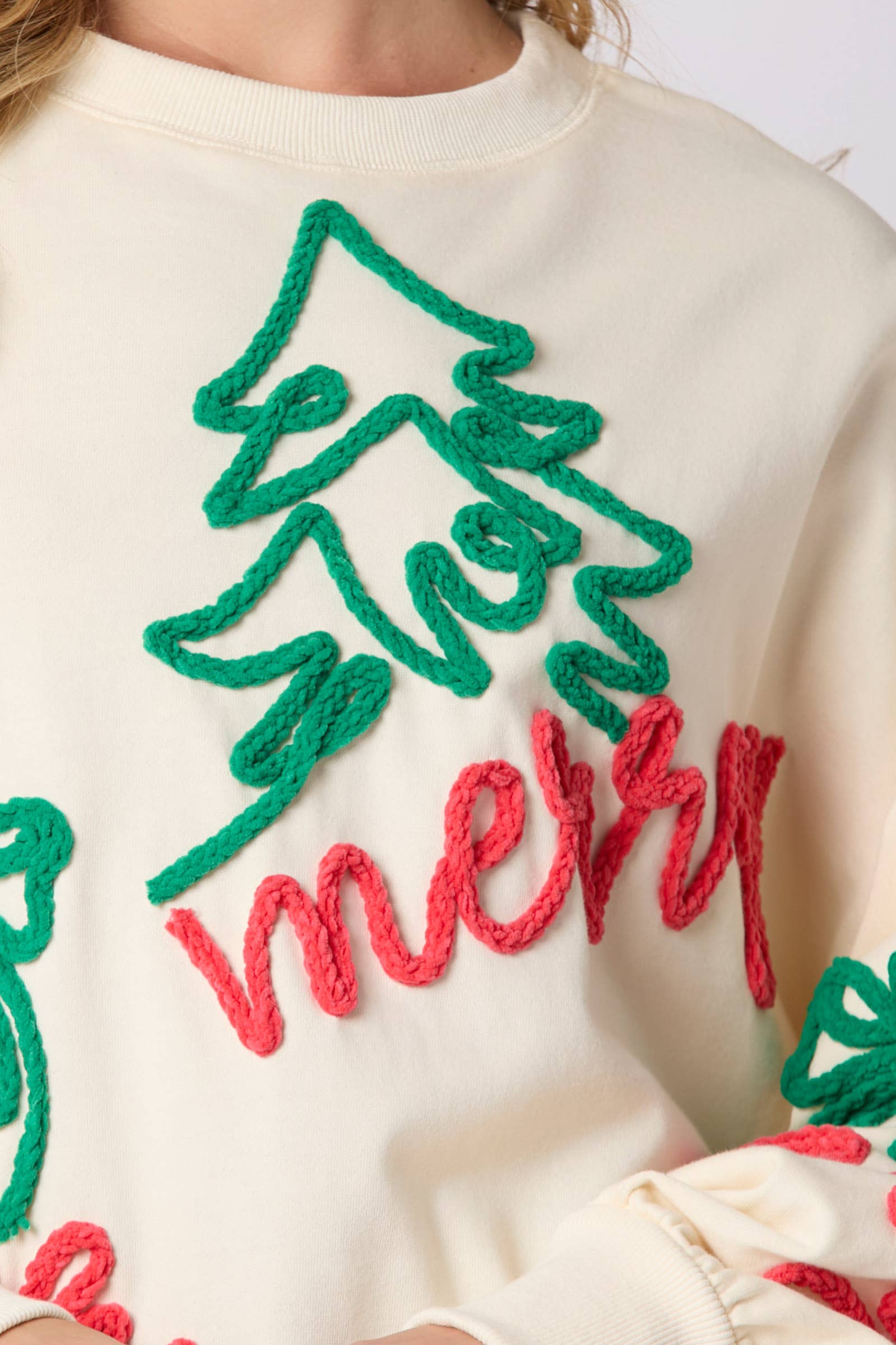 Merry Embroidery Sweatshirt | Cream