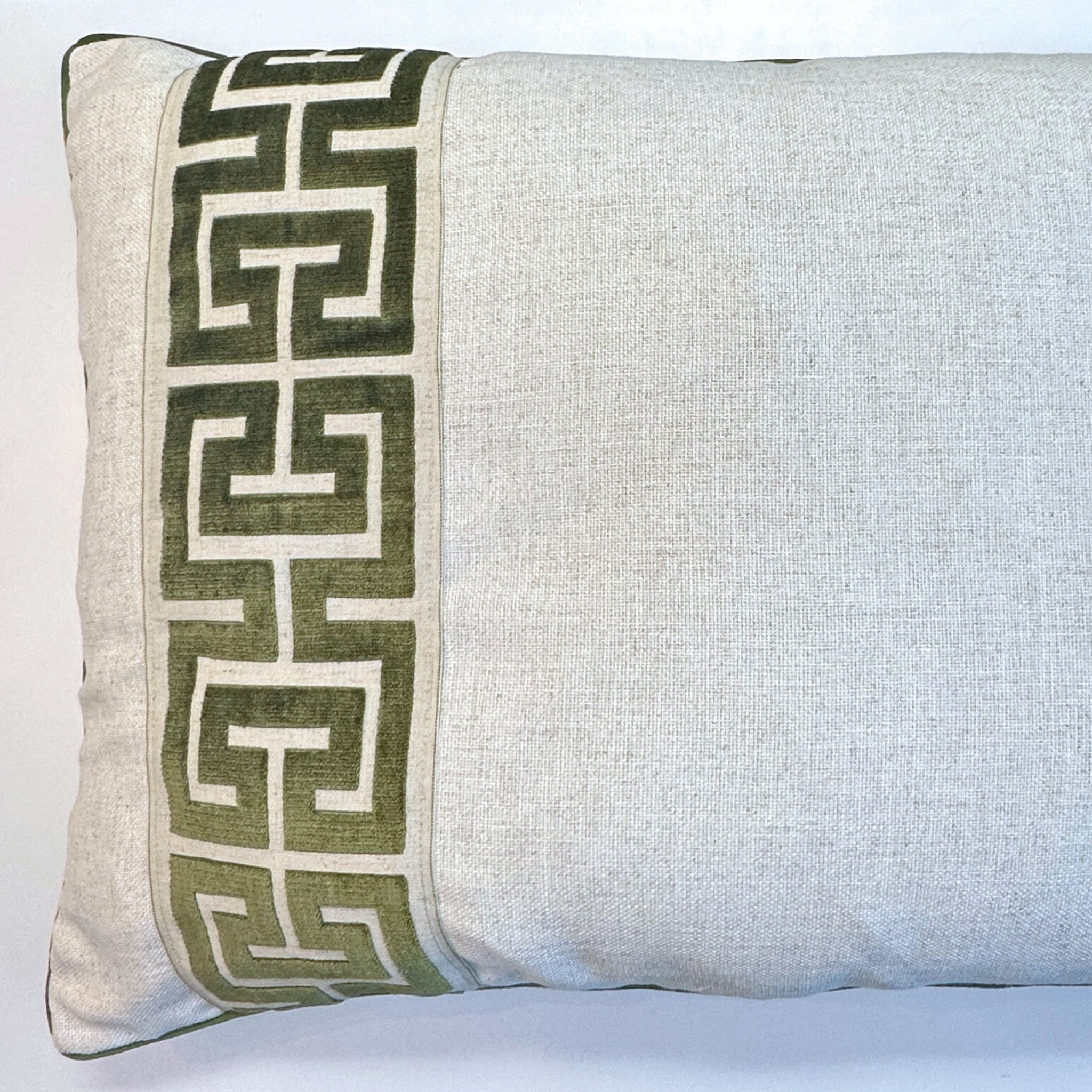 King Euro Pillow with Green Greek Key | 26"x35"