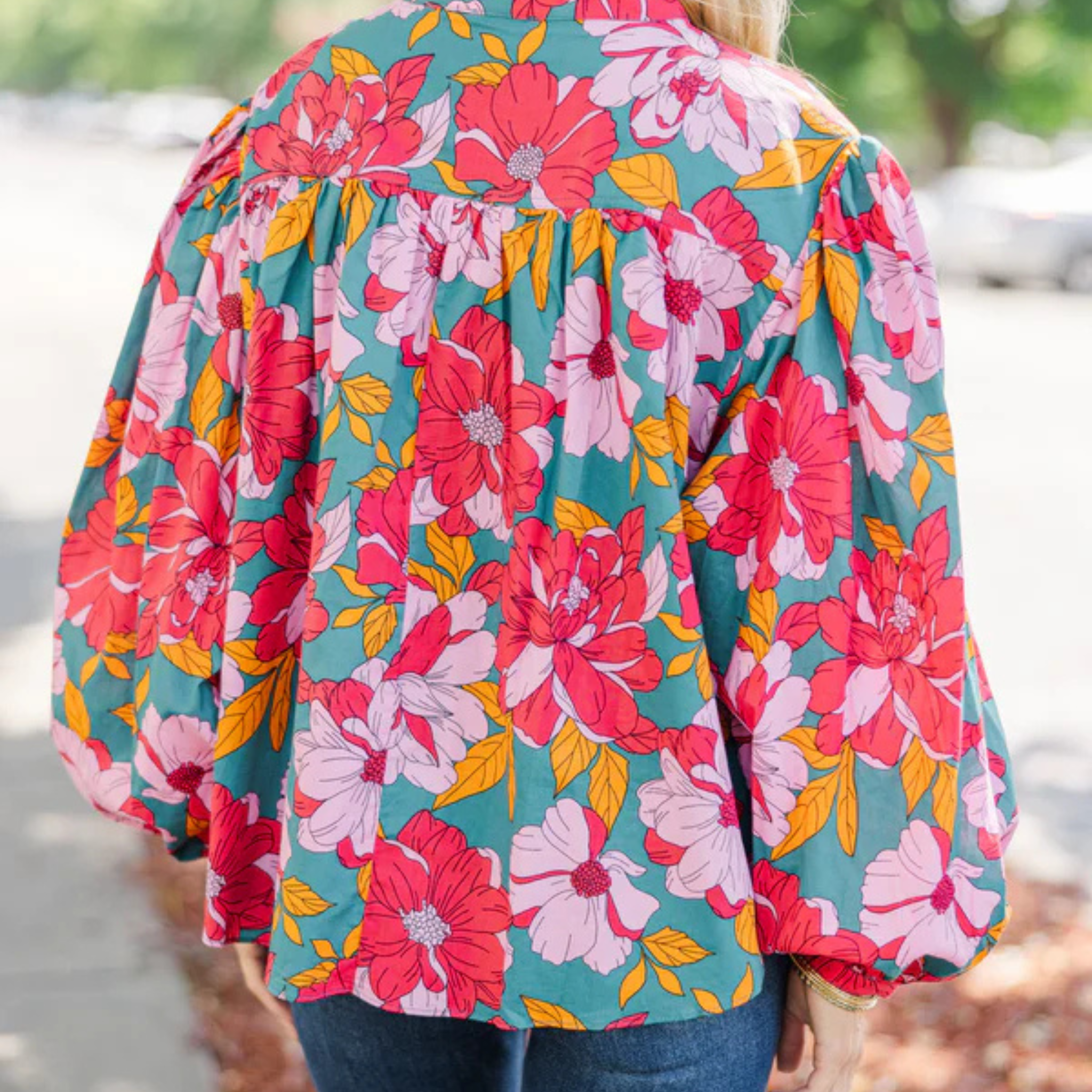 Floral Printed Balloon Sleeve Blouse