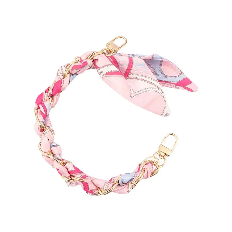 Silk-Style Chain Phone Strap | Pink Scarf Accent