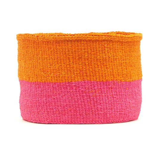 Kali: Orange & Neon Pink Duo Colour Block Woven Basket