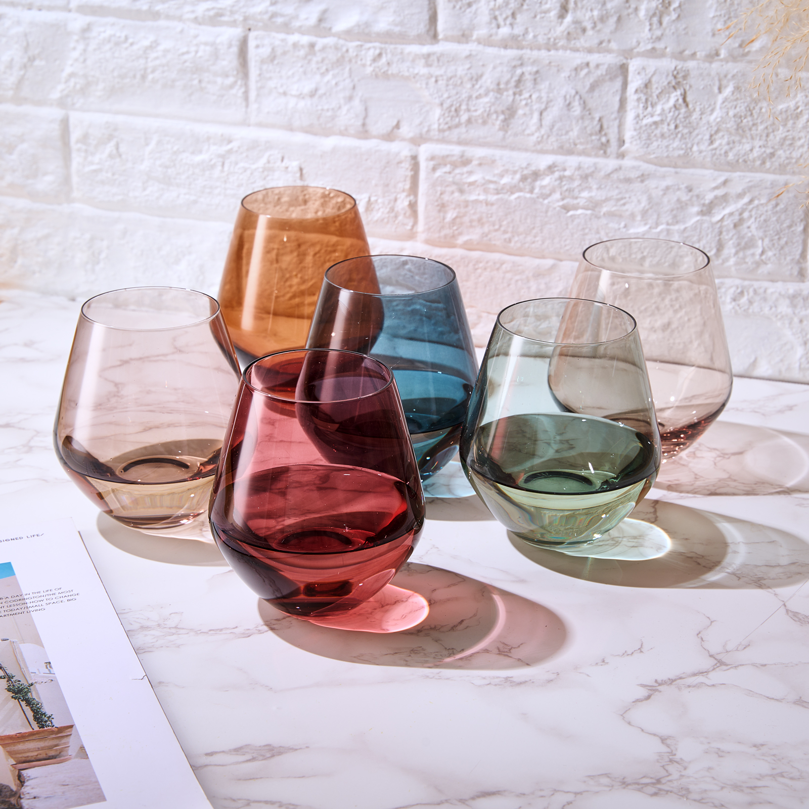 Colored Stemless Crystal Wine Glass