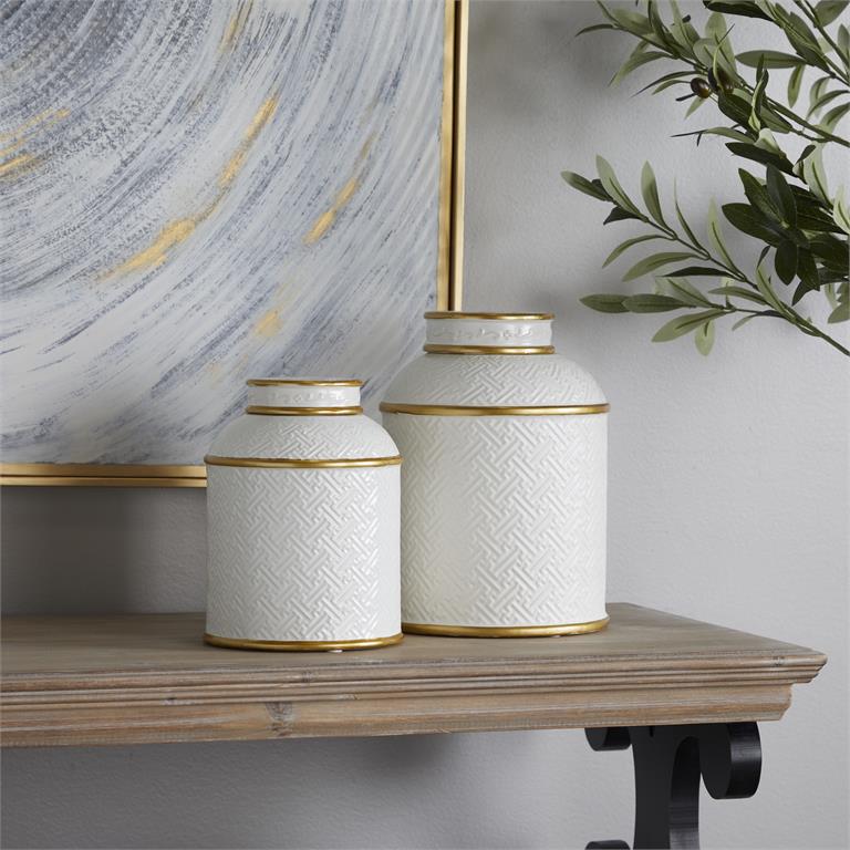 White Jar With Gold Rim (2 Size Options)