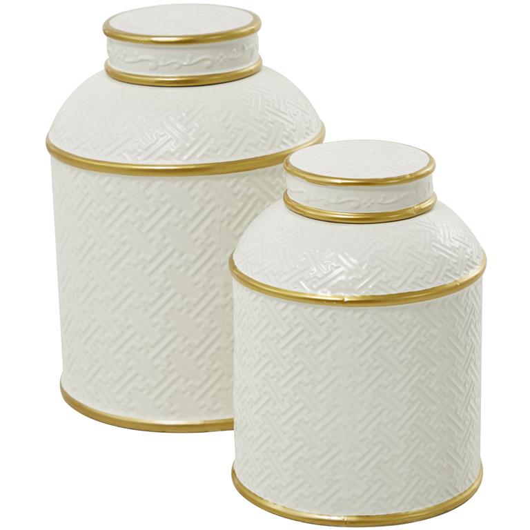 White Jar With Gold Rim (2 Size Options)