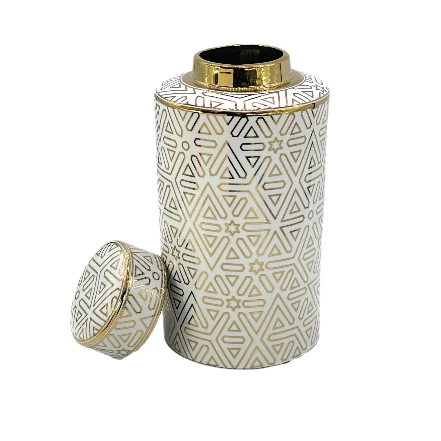 16'' White and Gold Accent Ginger Jar