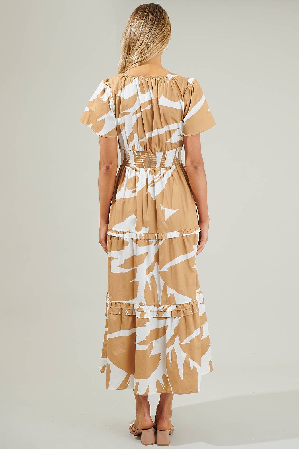 Hazel Abstract Palmer Poplin Tiered Maxi Dress