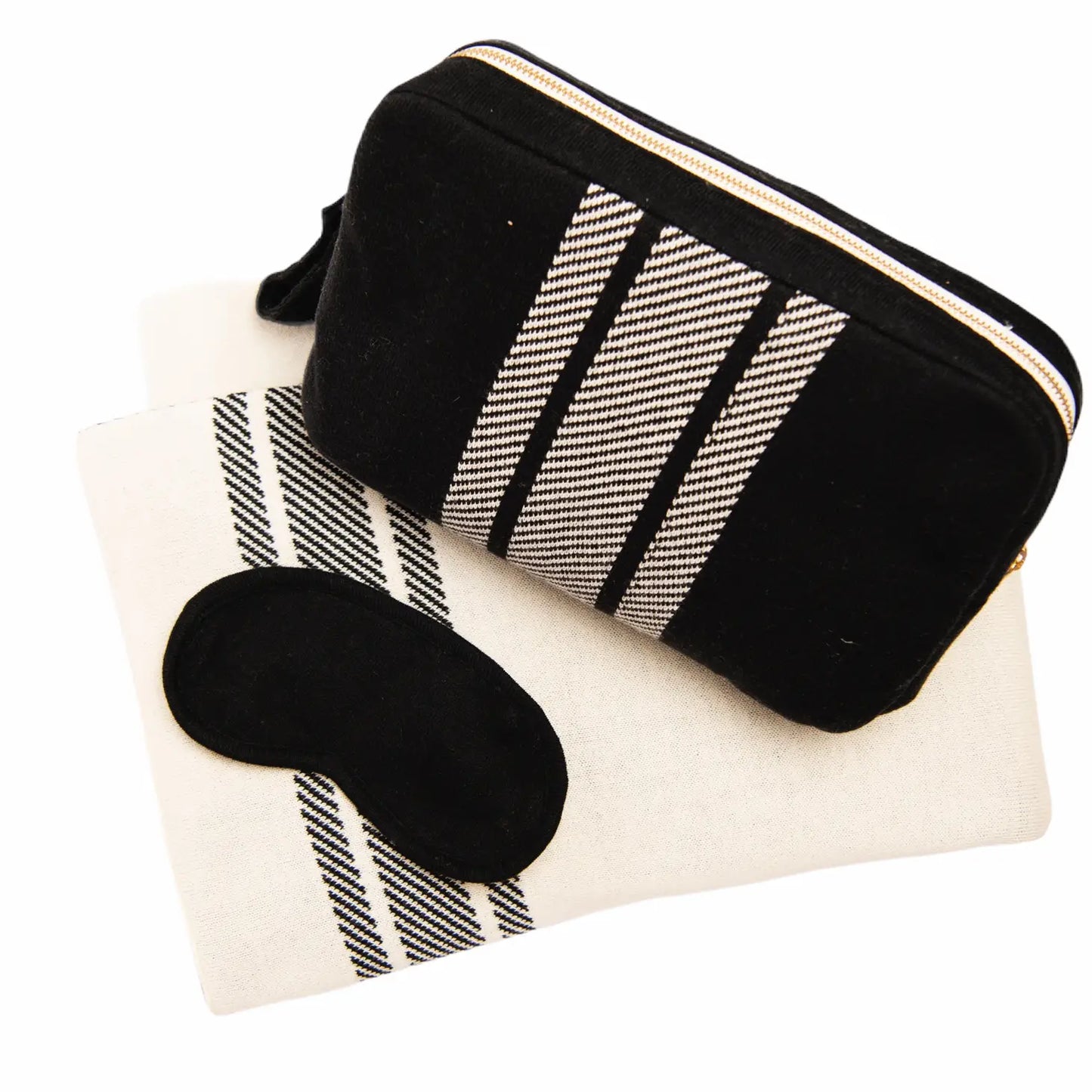 Travel Blanket - Black/Natural Stripes