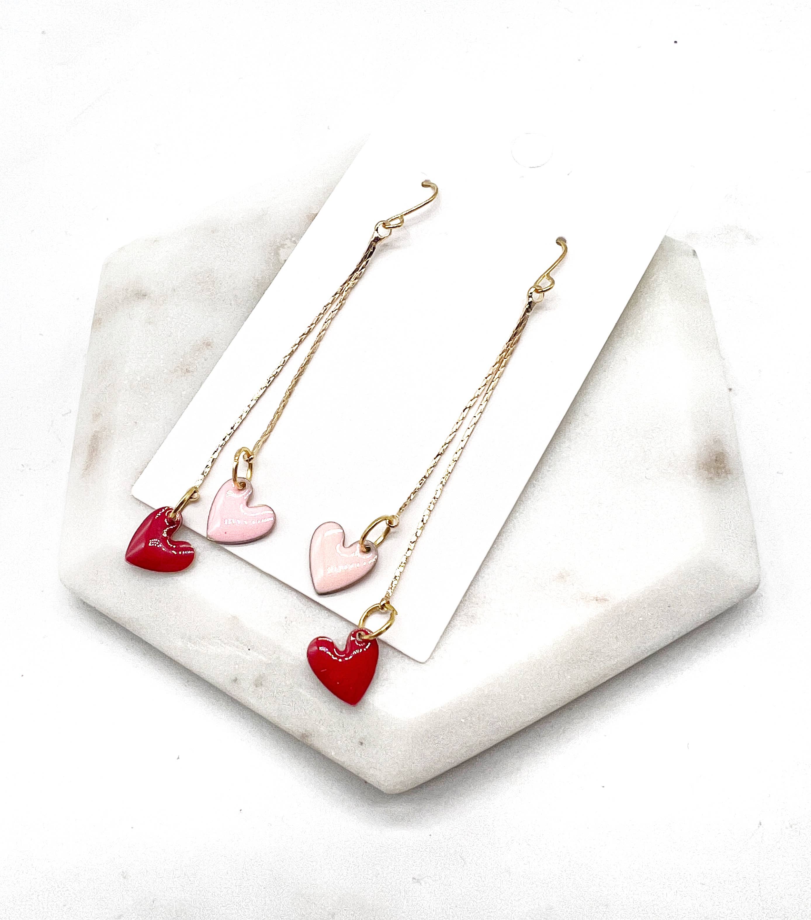 Falling Heart Valentines Heart Chain Earrings