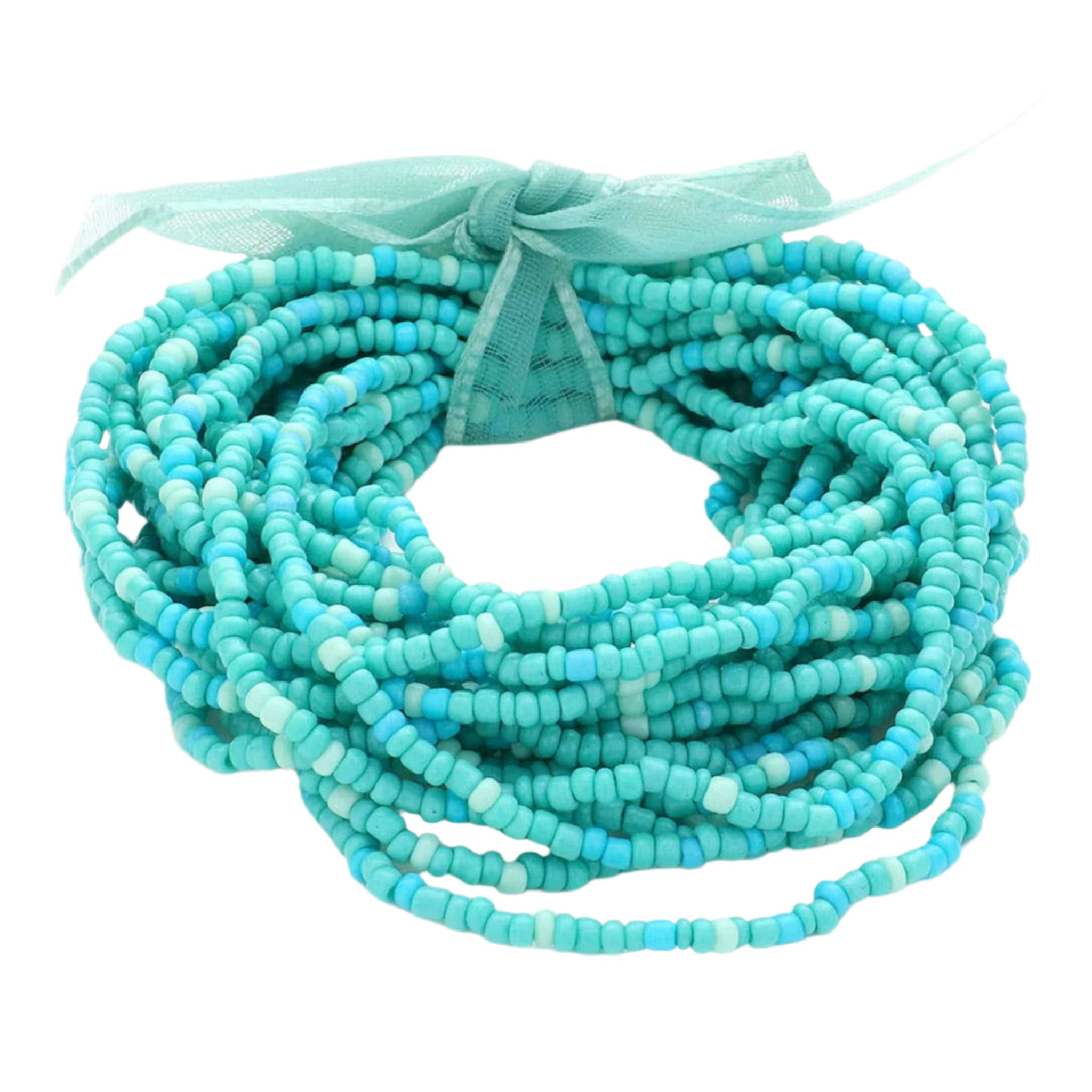 Turquoise & Mint Seed Beaded Stretch Bracelets | Set Of 25