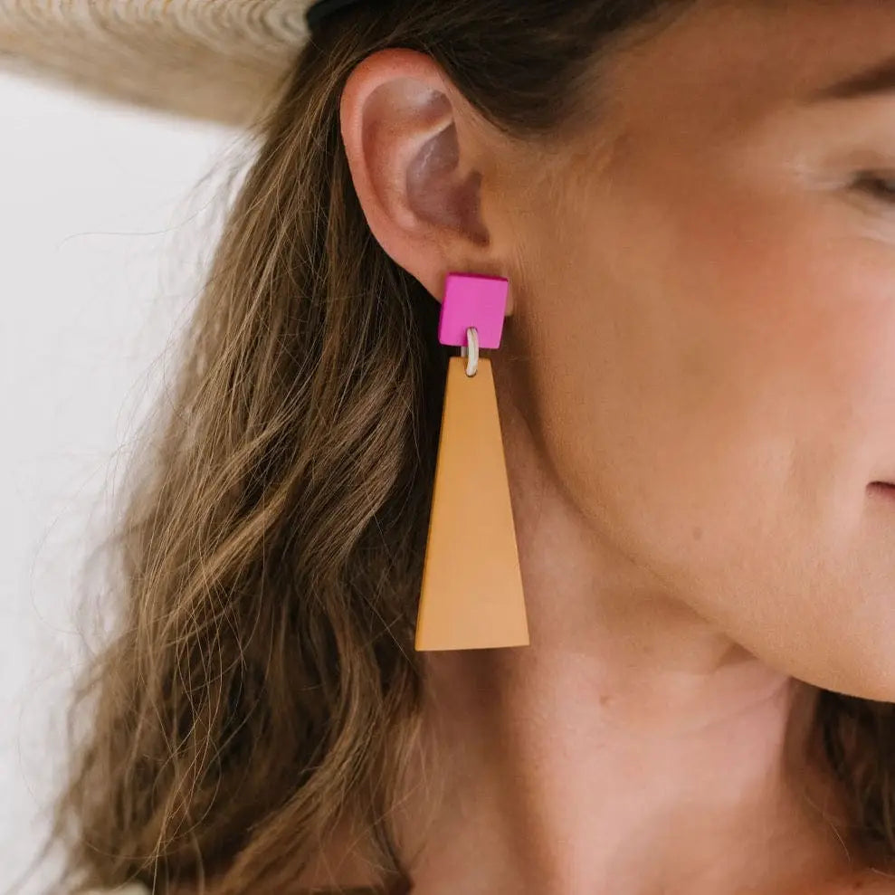 Terracotta Neon Shield Earrings