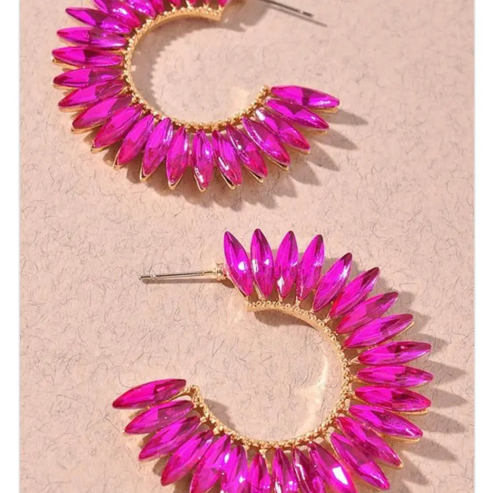 Crystal Wing Hoop Earrings | Fushsia